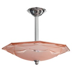 Degue French Art Deco Pink Pendant Chandelier, Early 1930s