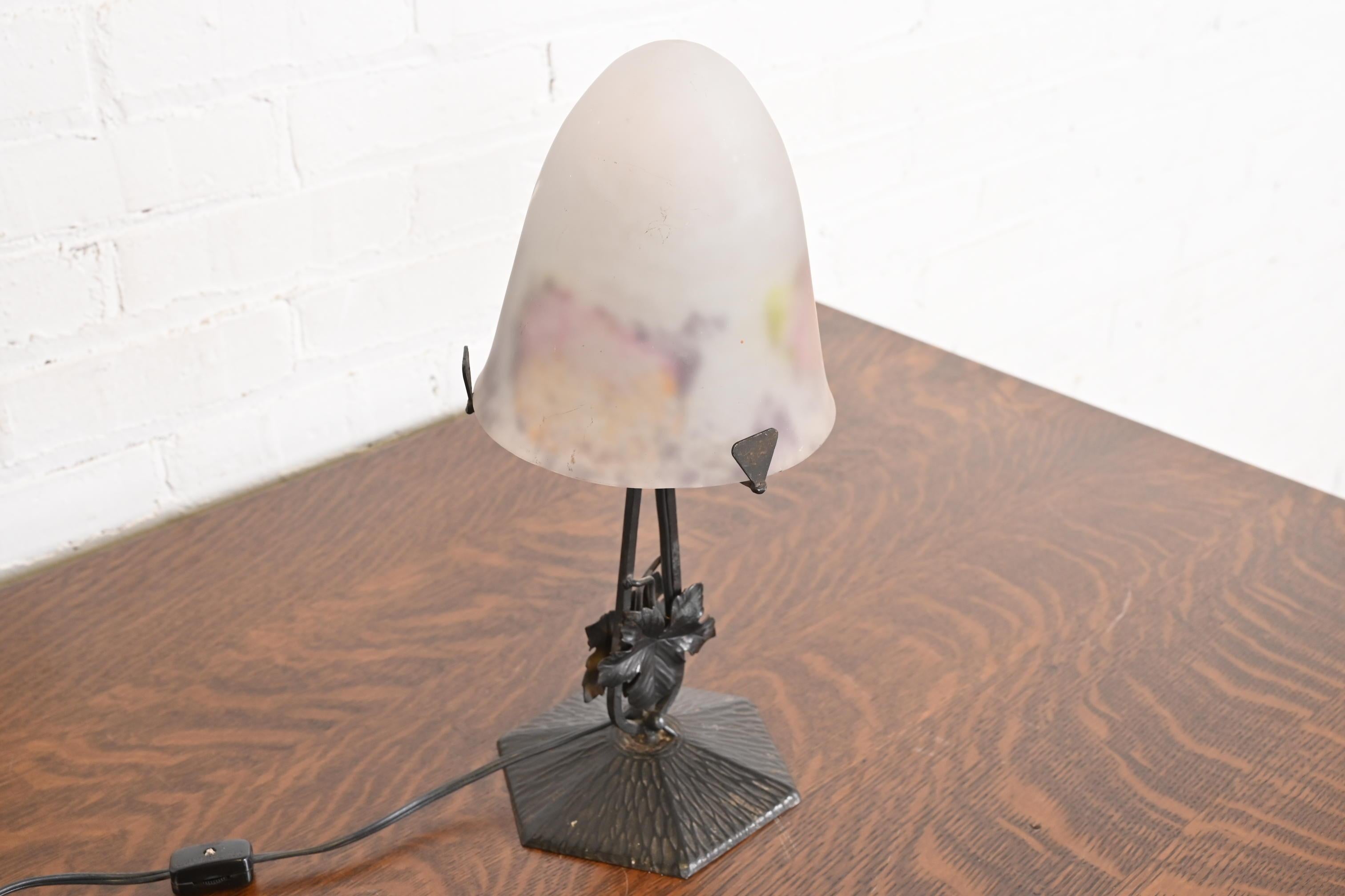 Art Glass Degué French Art Deco Table Lamp, 1920s For Sale
