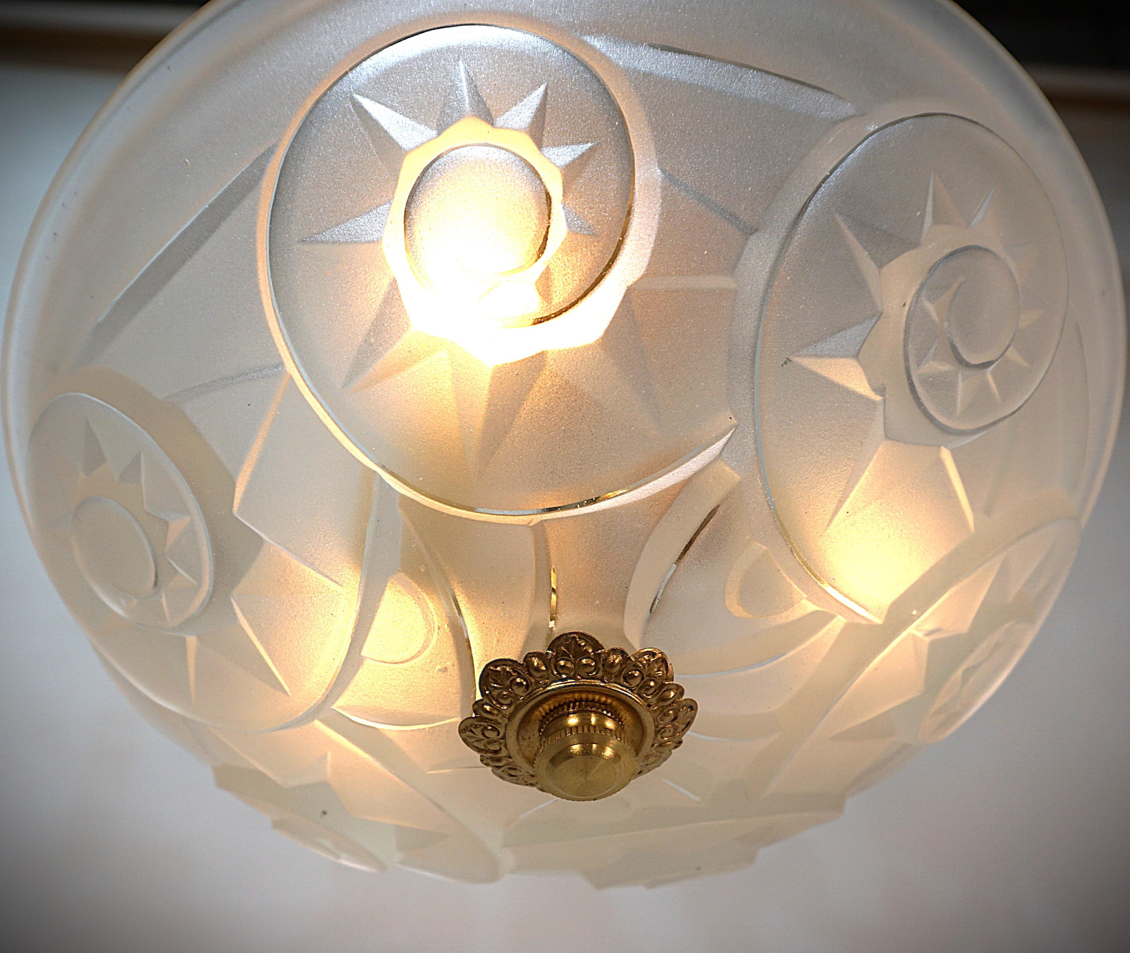 Degue French Semi Flush Mount Art Deco chandelier In Good Condition In Fairfax, VA