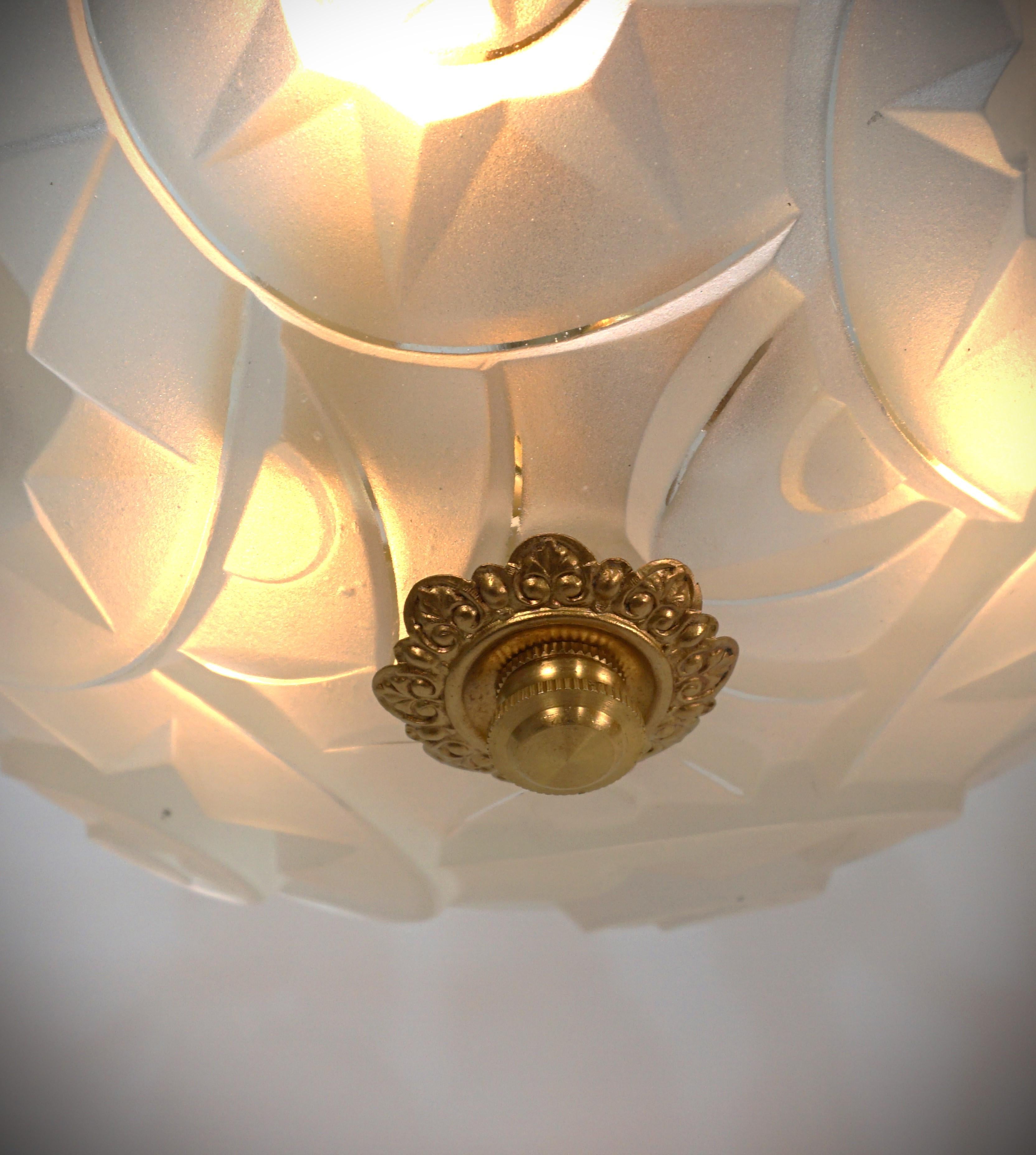 Early 20th Century Degue French Semi Flush Mount Art Deco chandelier