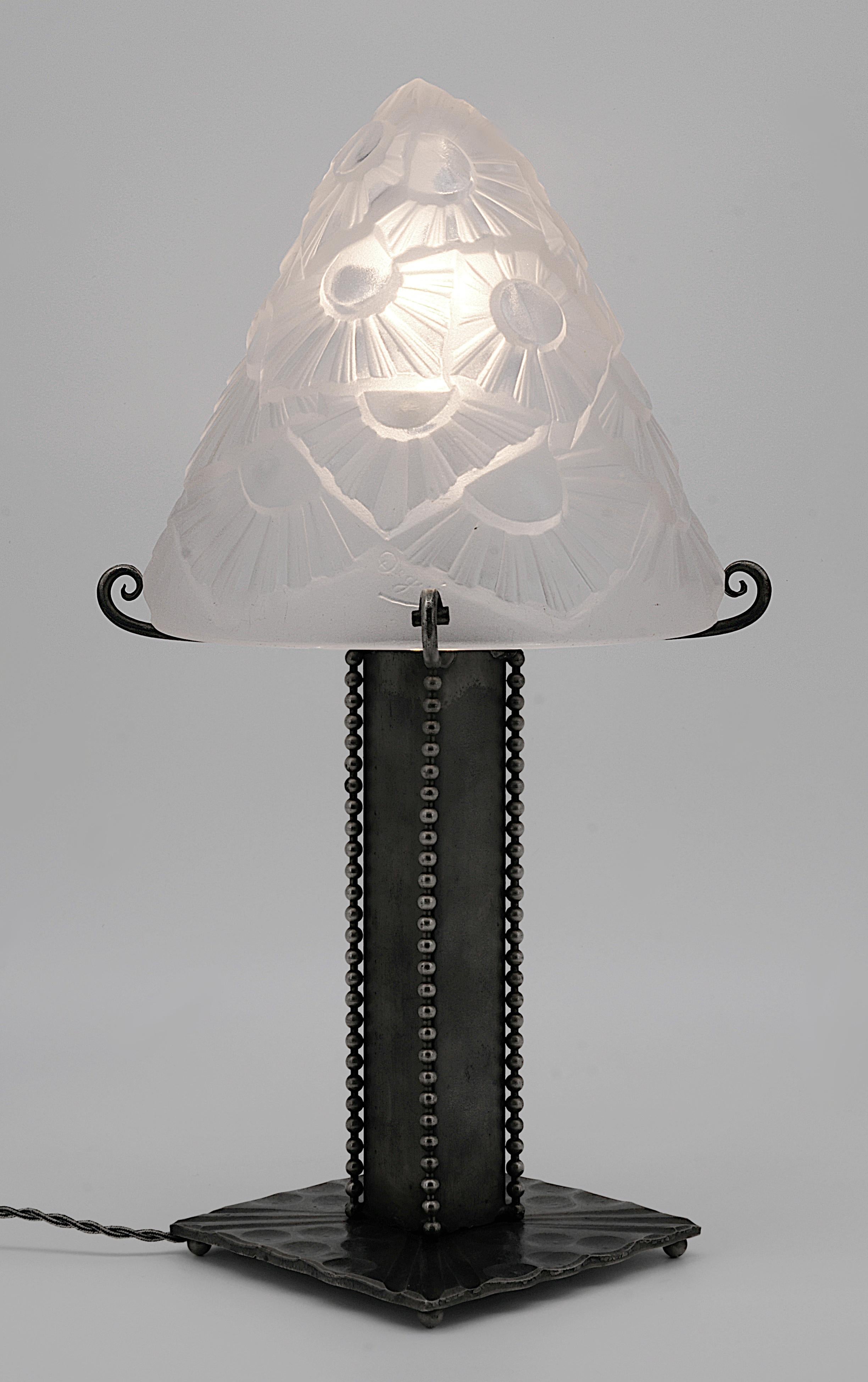 Glass Degue & Marcel Vasseur French Art Deco Table Lamp, Late 1920s For Sale