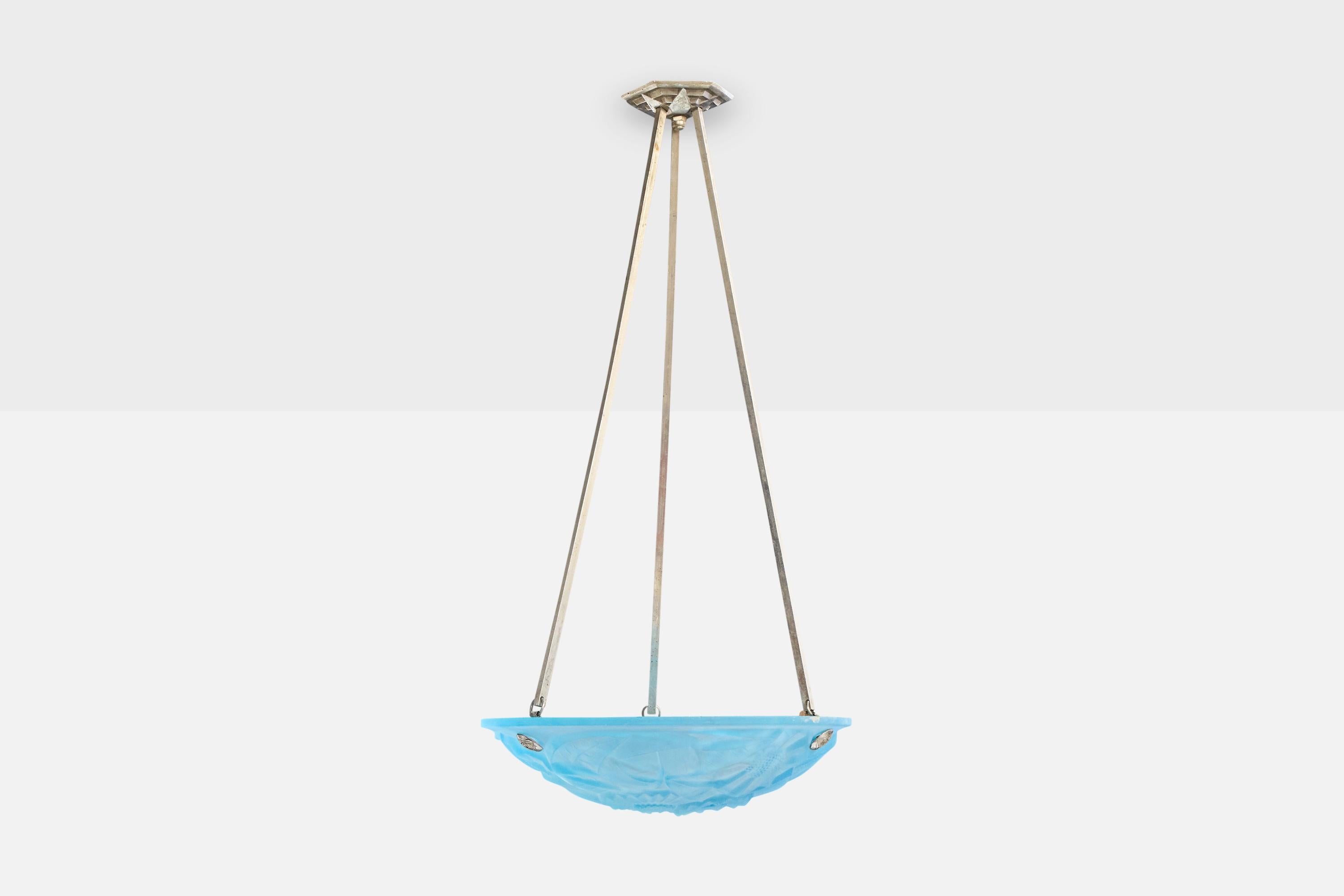 Degué, Lámpara colgante, Vidrio, Metal, Francia, Años 30 Moderno de mediados de siglo en venta