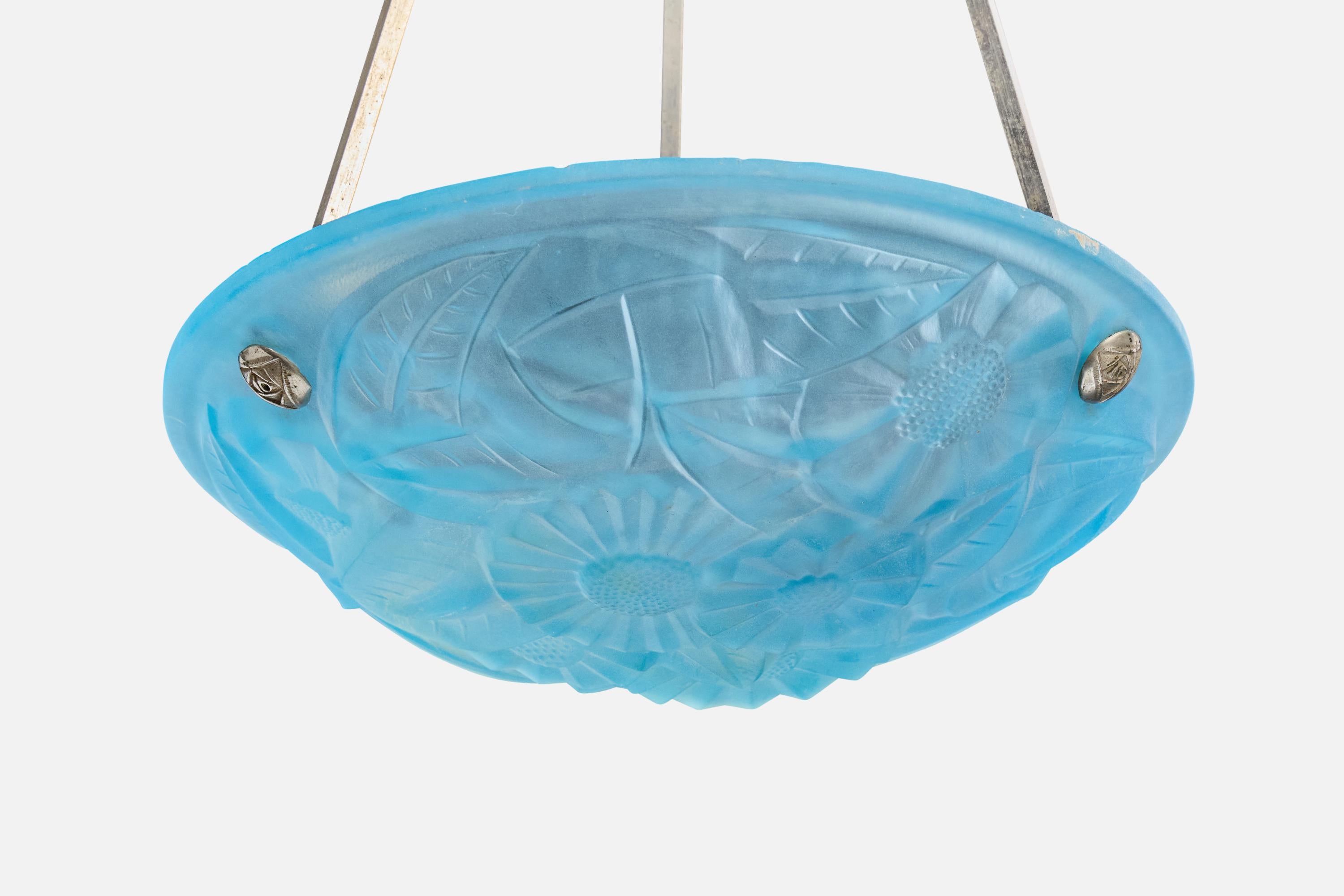 Degué, Lámpara colgante, Vidrio, Metal, Francia, Años 30 en Bueno estado para la venta en High Point, NC