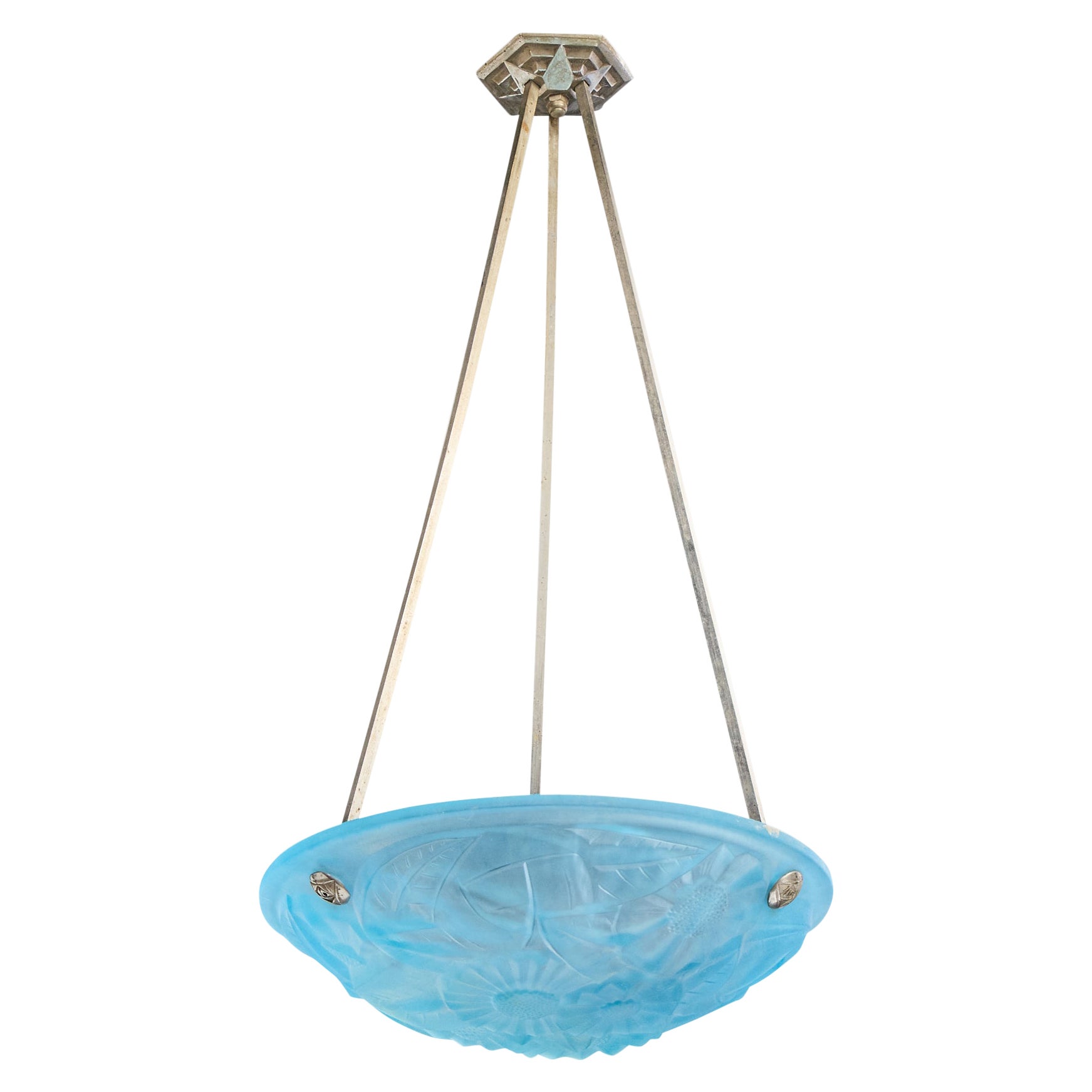 Degué, Pendant Light, Glass, Metal, France, 1930s