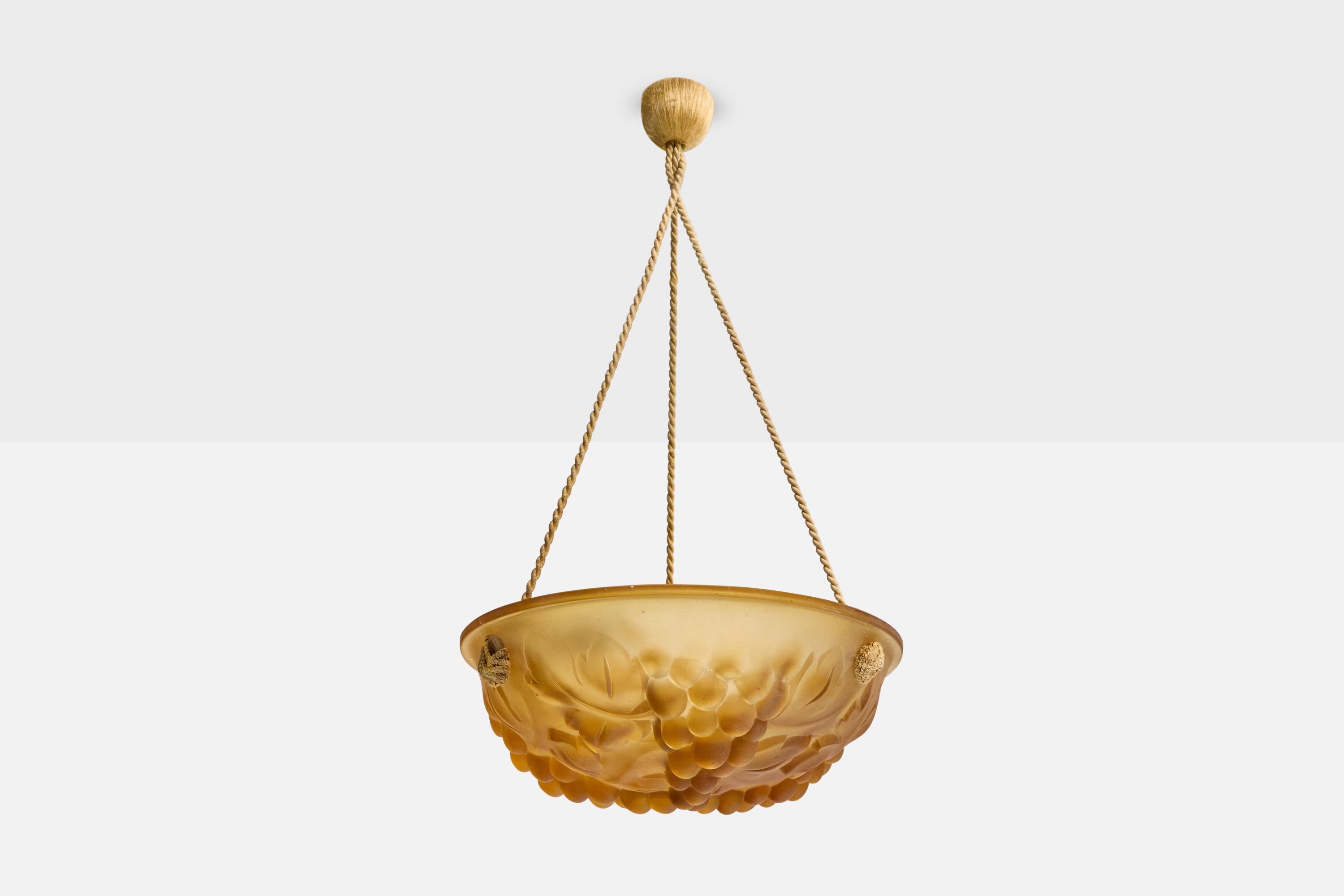 Lampada a sospensione in vetro arancione e corda prodotta da Degué, Francia, anni '30 circa.

Dimensioni complessive (pollici): 21,0 