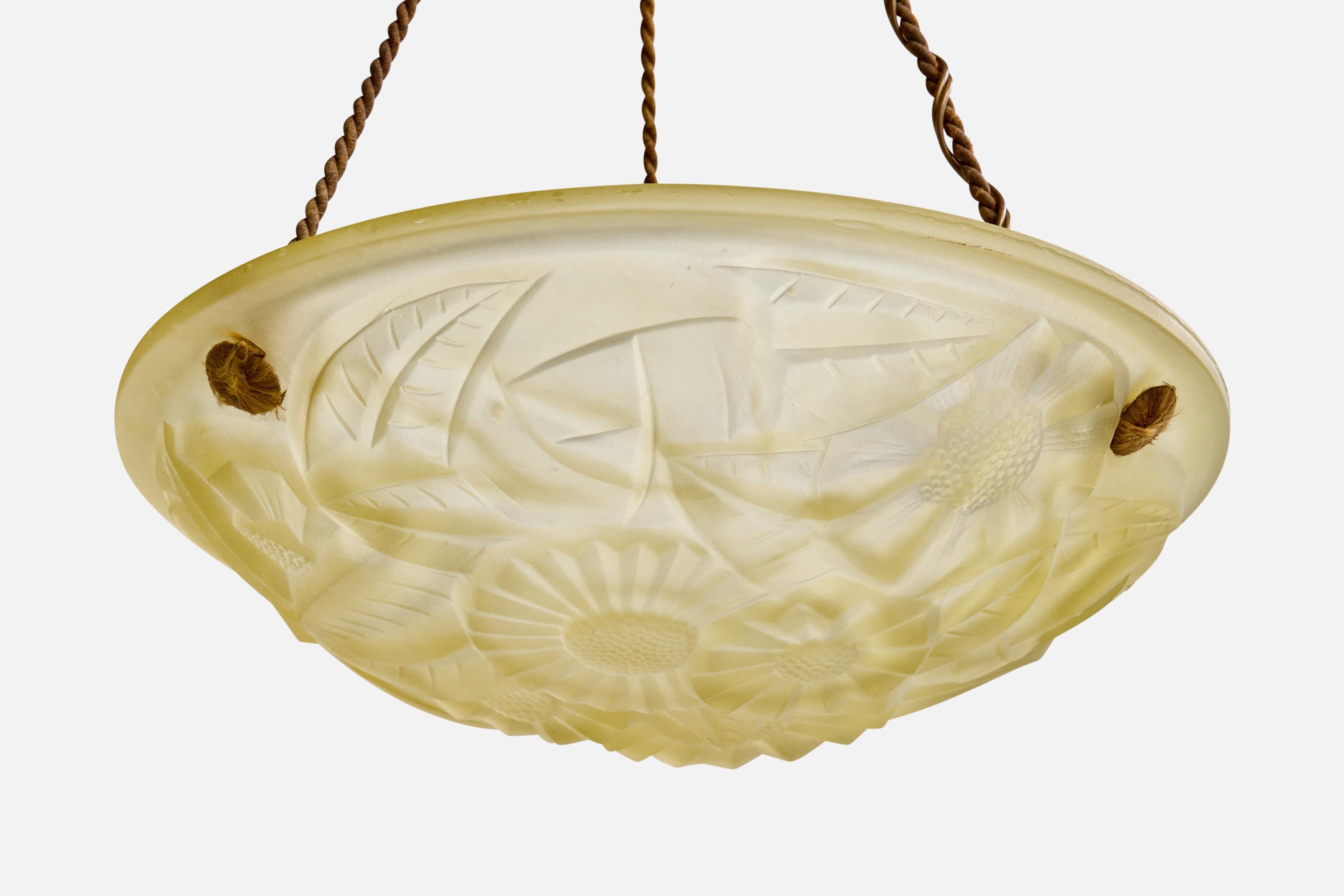 Milieu du XXe siècle Degué, lampe suspendue, verre, corde, France, années 1930 en vente