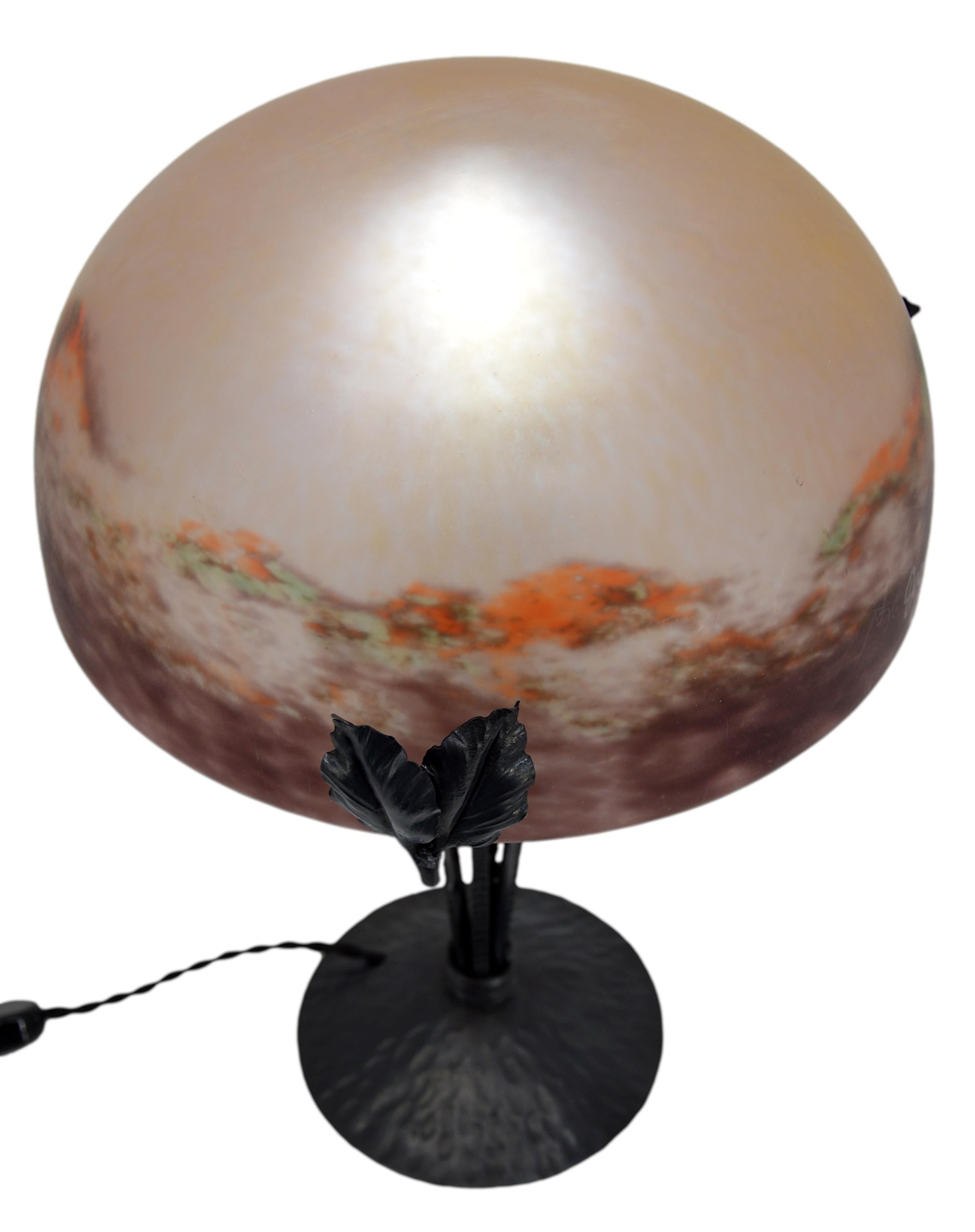 Glass DEGUE Rare Art Deco Table Lamp, 1920 For Sale