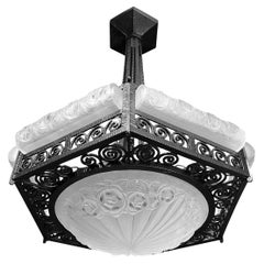 Degue Rare Large French Art Deco Chandelier, 1920