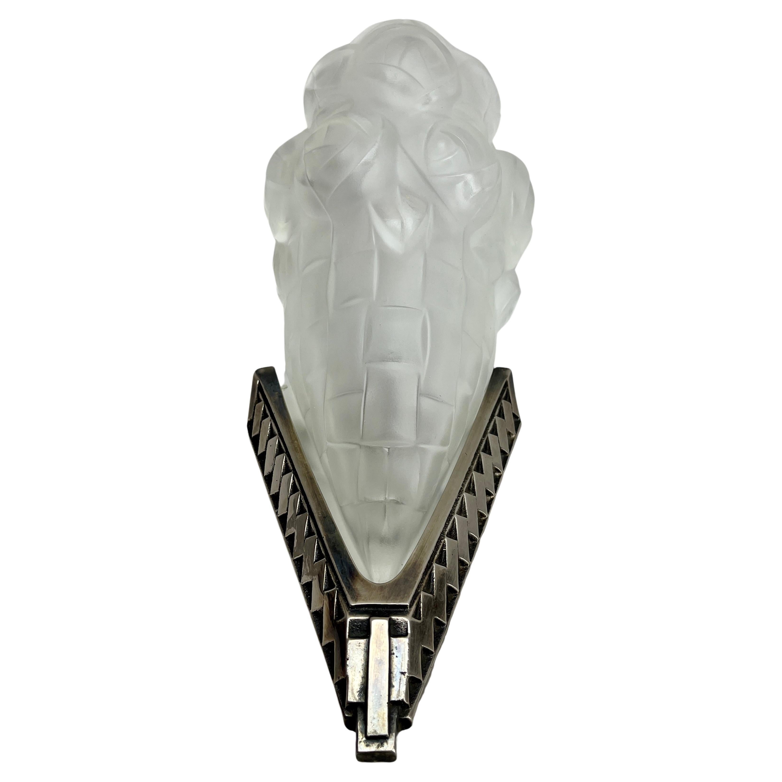 Hand-Crafted Degue Signed Pair French 1930 art deco Wall Sconces Lamps Léon Hugue Paris For Sale