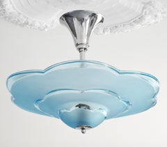 Degué Wide French Art Deco Blue Cloud Semi Flushmount Pendant Chandelier, 1930