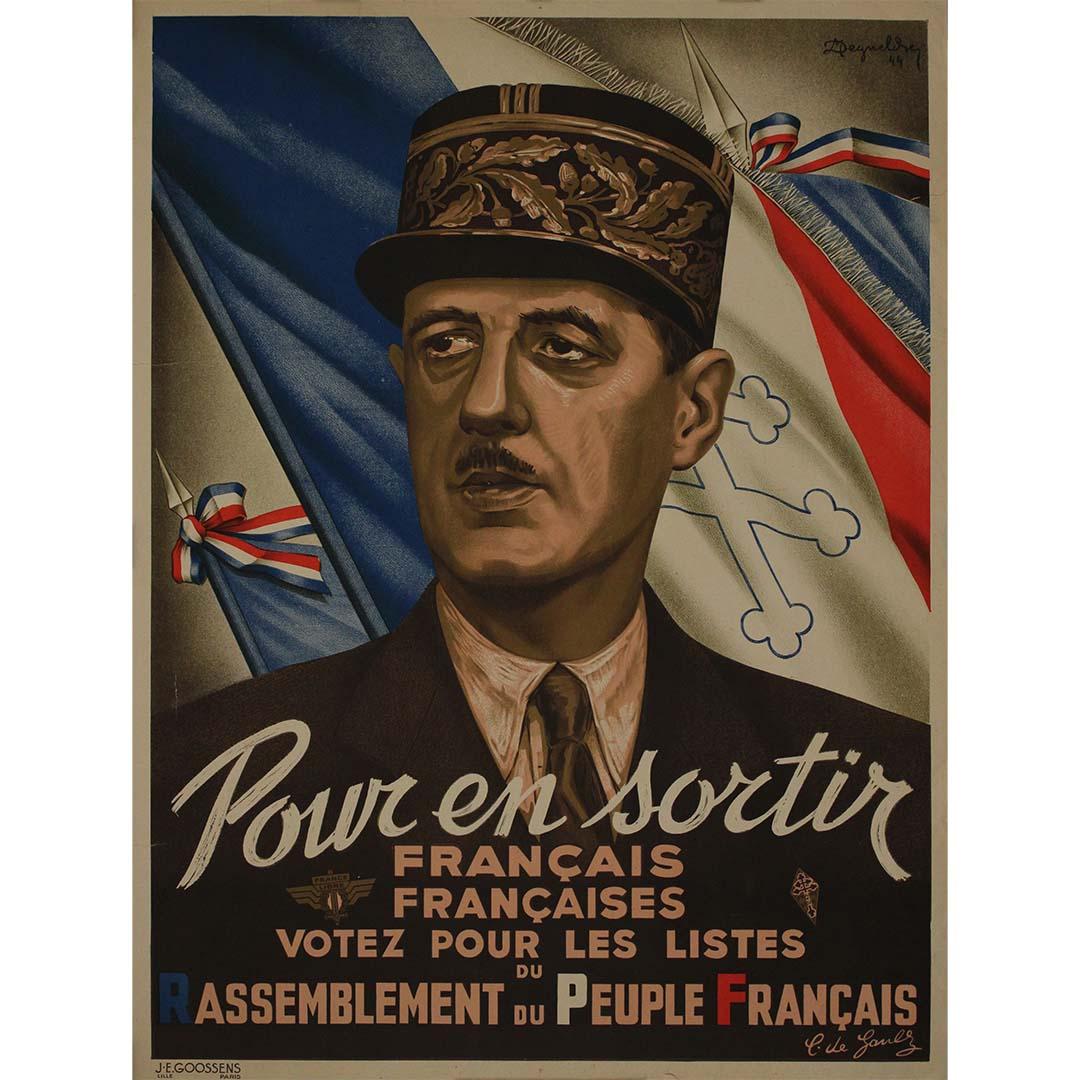 Deguelche Print - Original French political poster from 1947 - General Charles de Gaulle - RPF