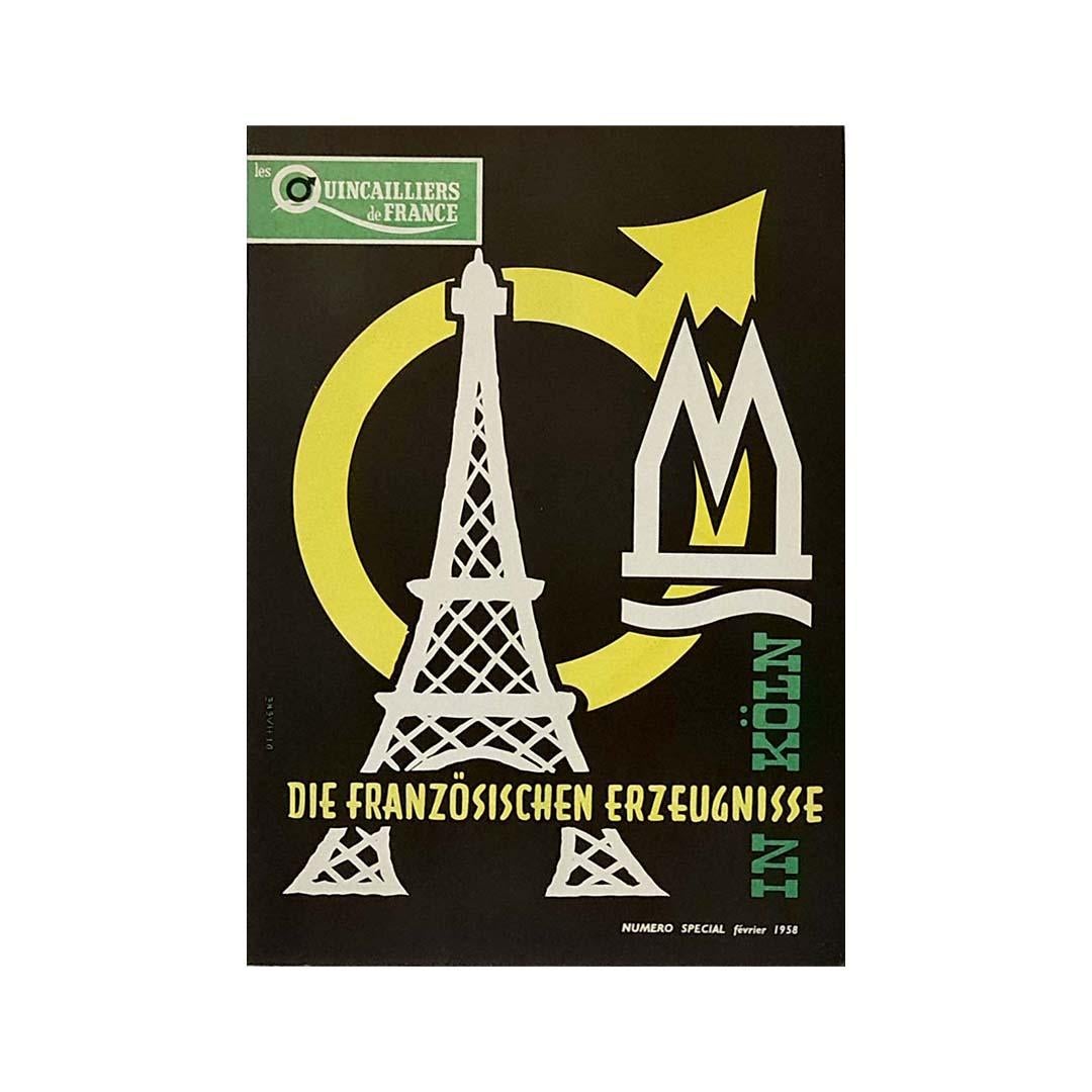Magnifique affiche des revendeurs de ferrures de France de 1958 - La Tour Eiffel - Print de Dehaene