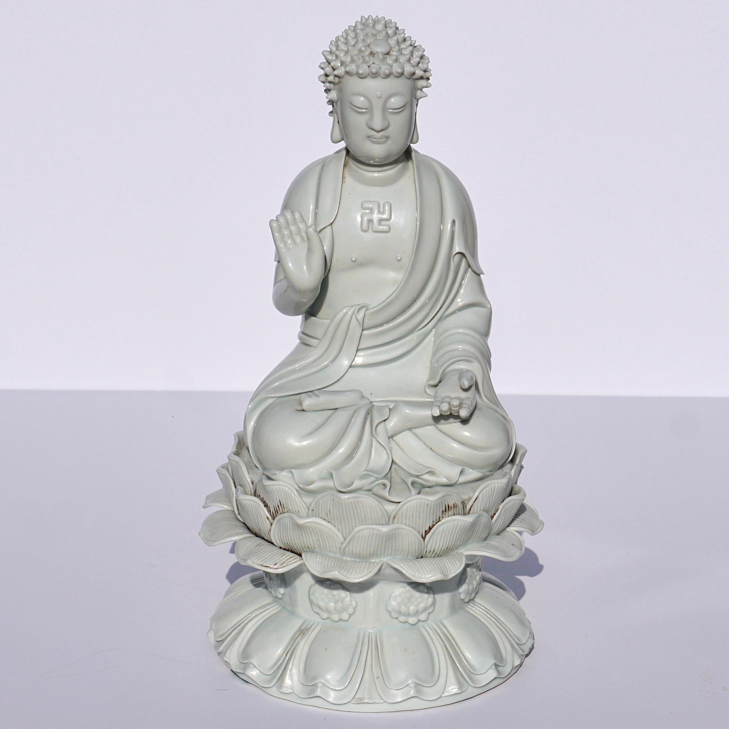 Glazed Ceramic Sitting Buddha 24.5cm Meditating Buddha Ornament 3 Colours 