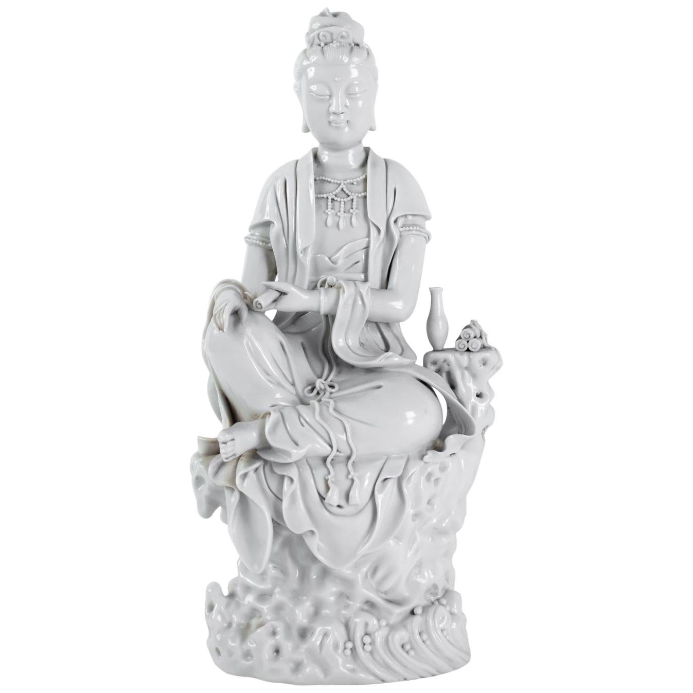 Dehua Porcelain Buddhist Deity, Chinese White, 19th Century, Asia, Quanine