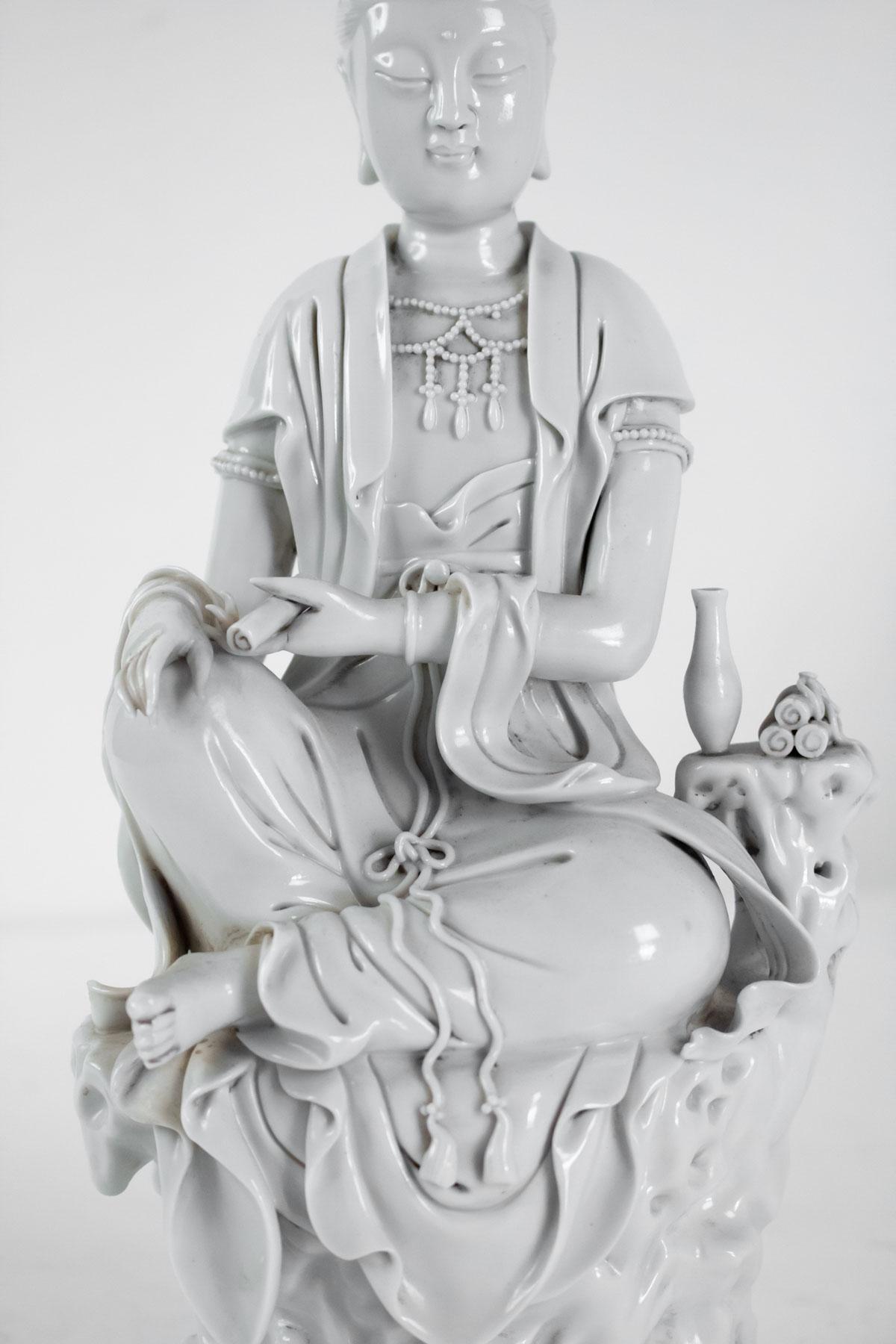 Chinese Export Dehua Porcelain Buddhist Deity, Chinese White, 19th Century, Asia, Quanine