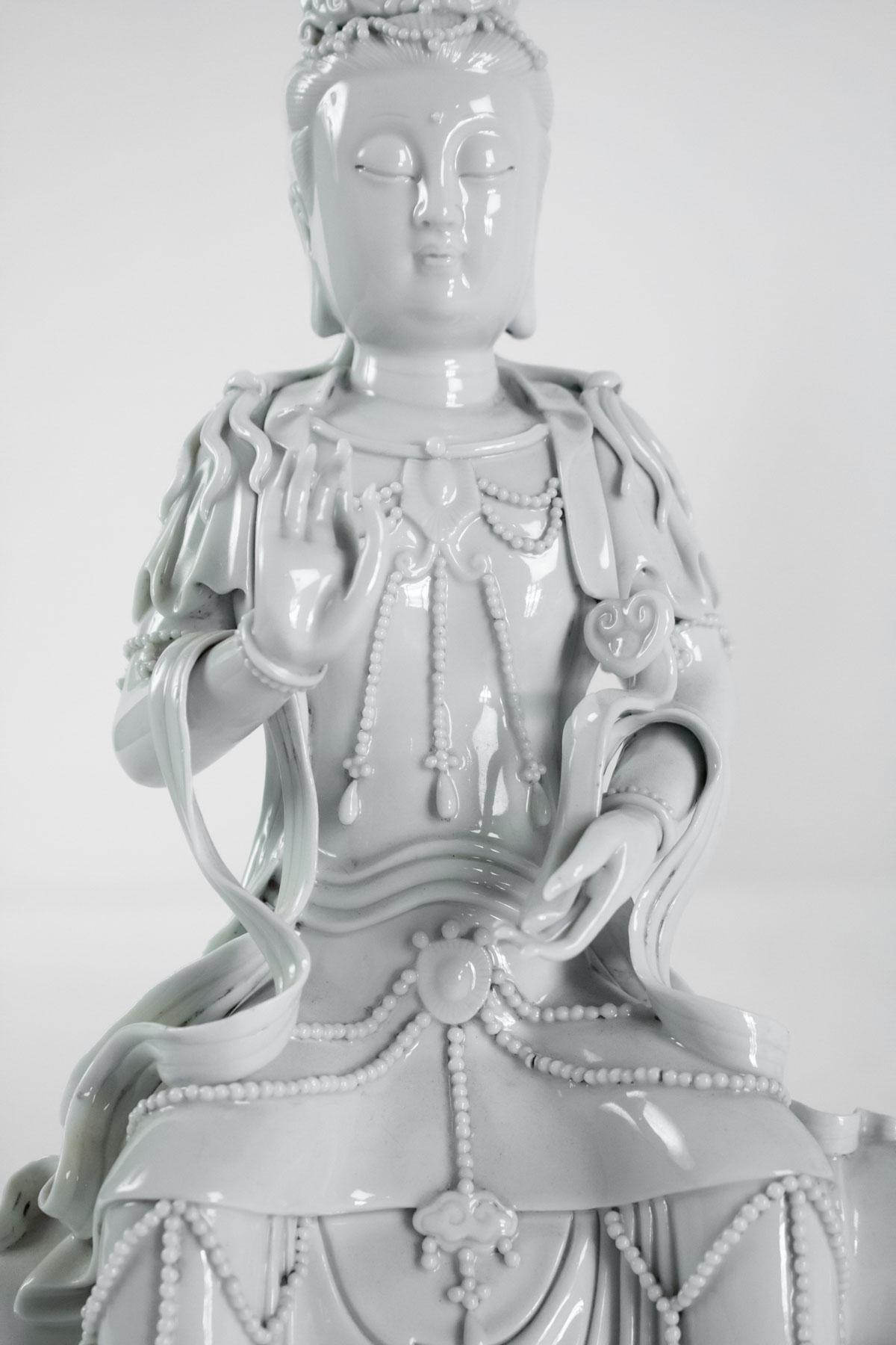 Chinese Export Dehua Porcelain Buddhist Deity, Chinese White, Asia, Quanine