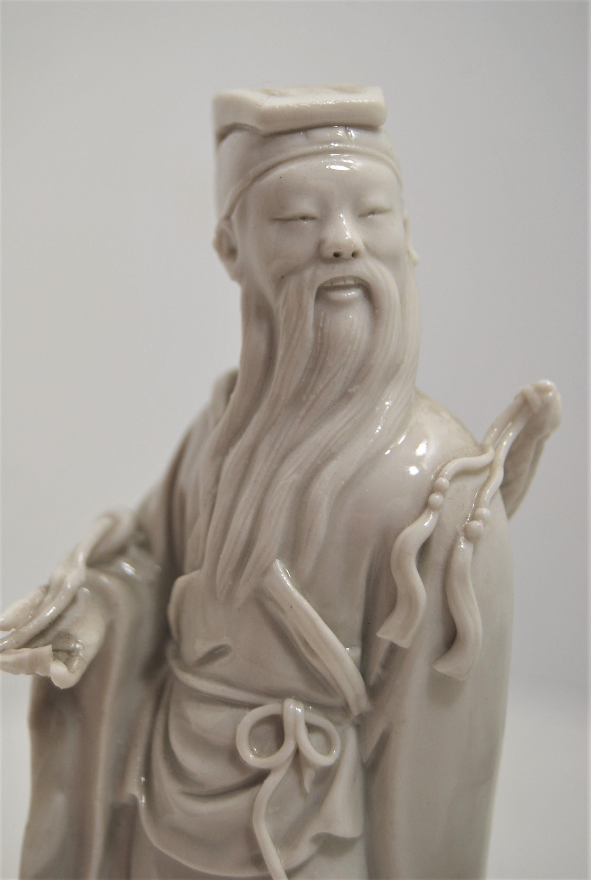 Chinese Export Dehua white china ceramic Immortals statuettes late 19th early 20th height 16 cm For Sale