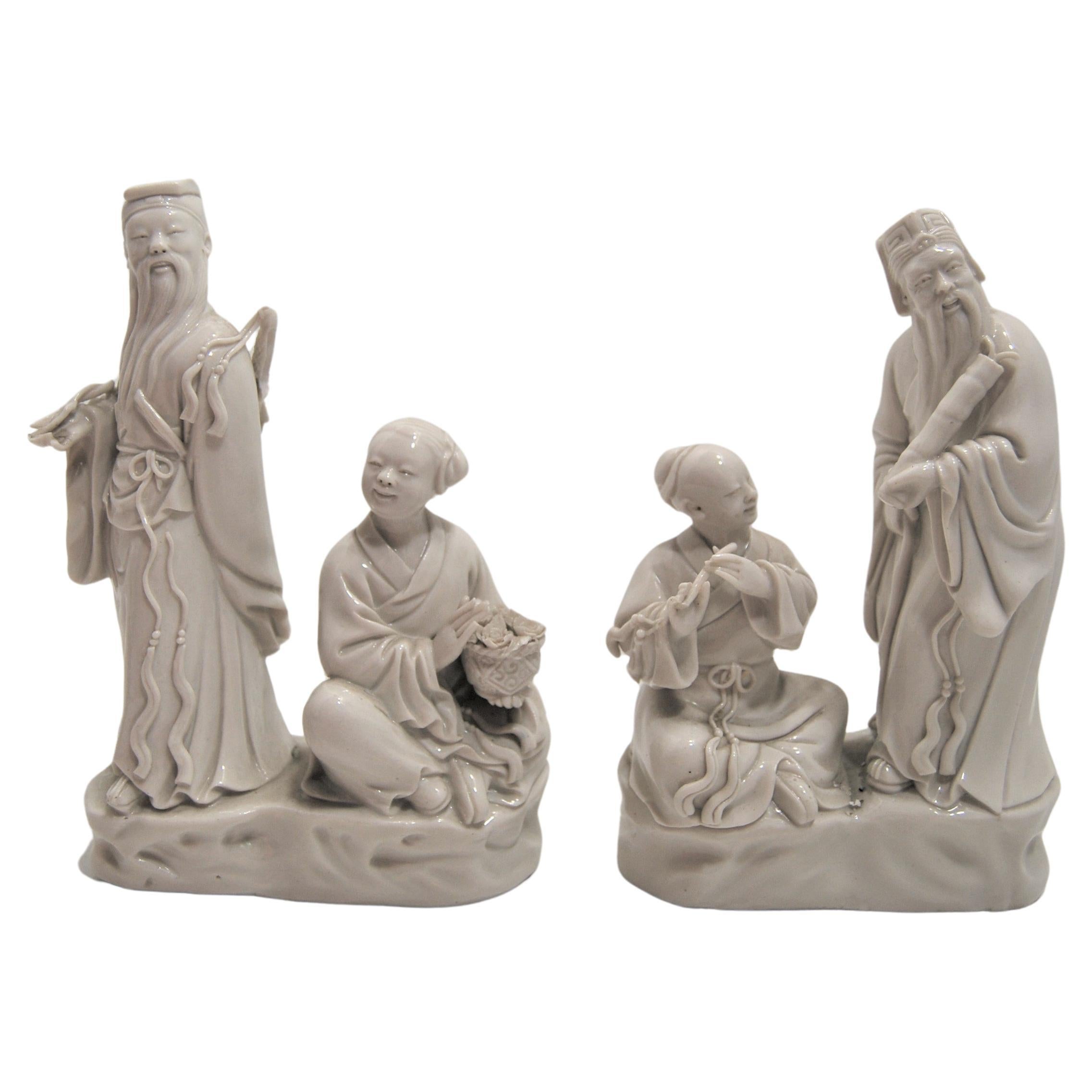 Dehua white china ceramic Immortals statuettes late 19th early 20th height 16 cm For Sale