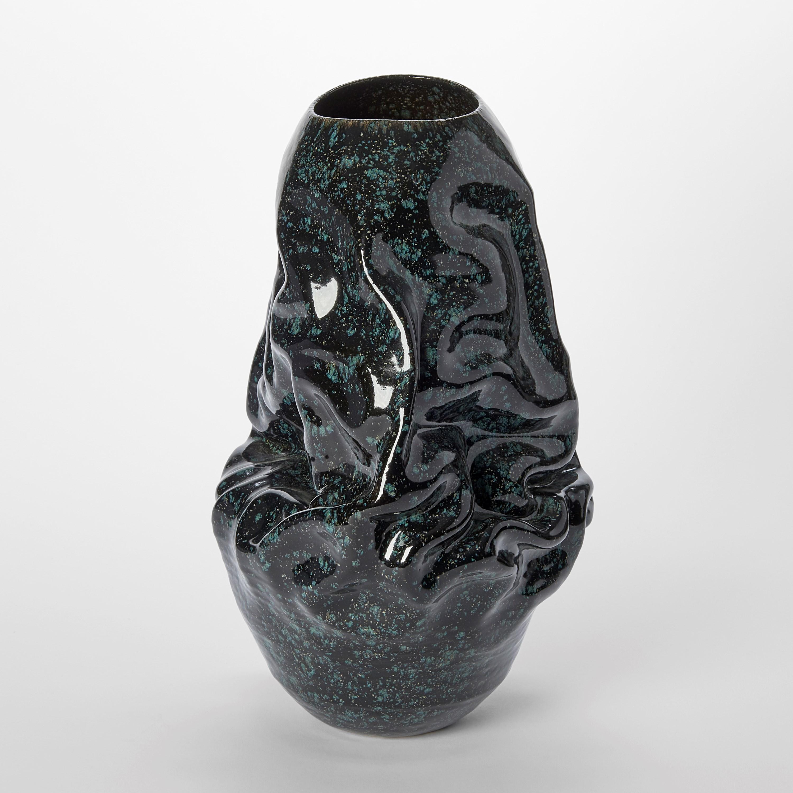 Organic Modern Dehydrated Form with Cosmic Black Glaze No 115 by Nicholas Arroyave-Portela For Sale