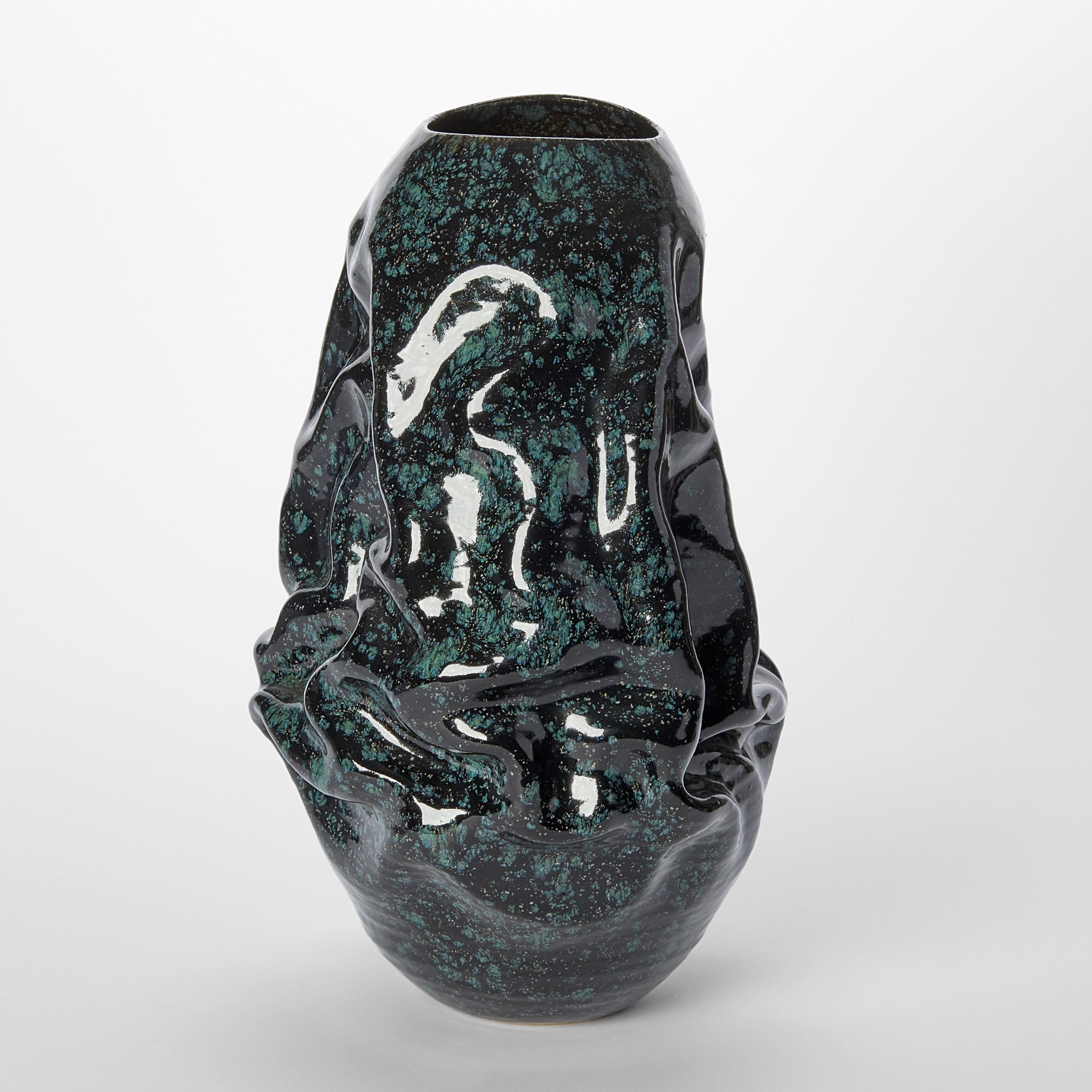 Hand-Crafted Dehydrated Form with Cosmic Black Glaze No 115 by Nicholas Arroyave-Portela For Sale