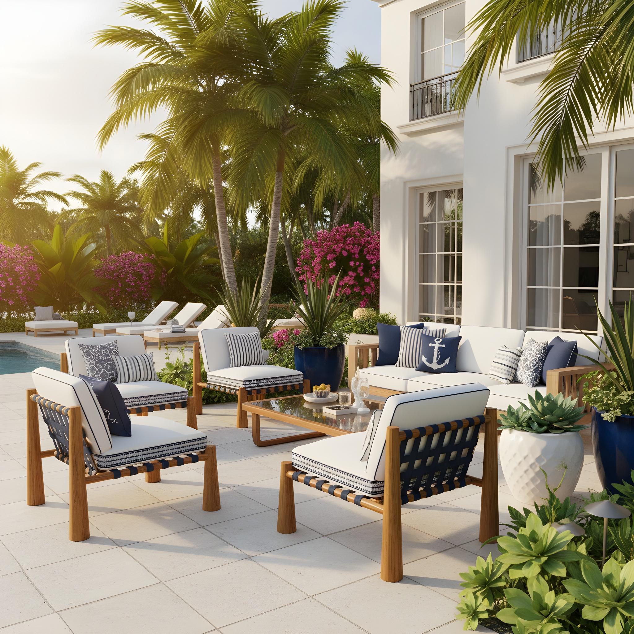 Deià Outdoor-Sessel aus Iroko-Holz mit Leder-Cord-Details im Angebot 3