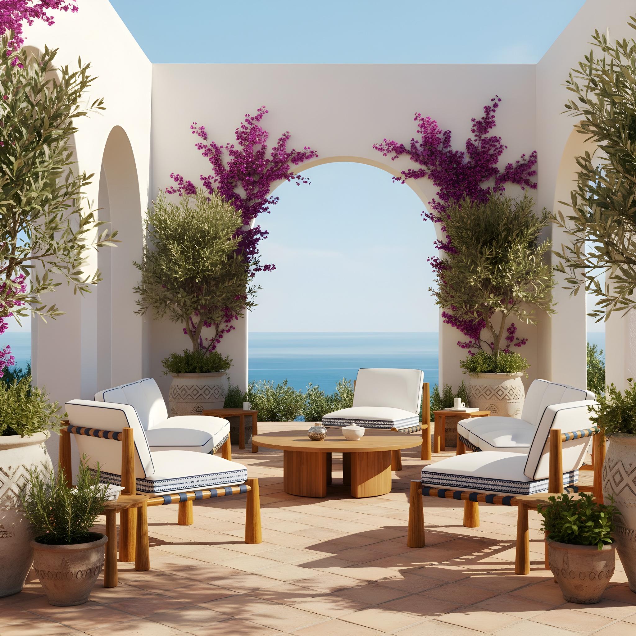 Deià Outdoor-Sessel aus Iroko-Holz mit Leder-Cord-Details (Moderne) im Angebot