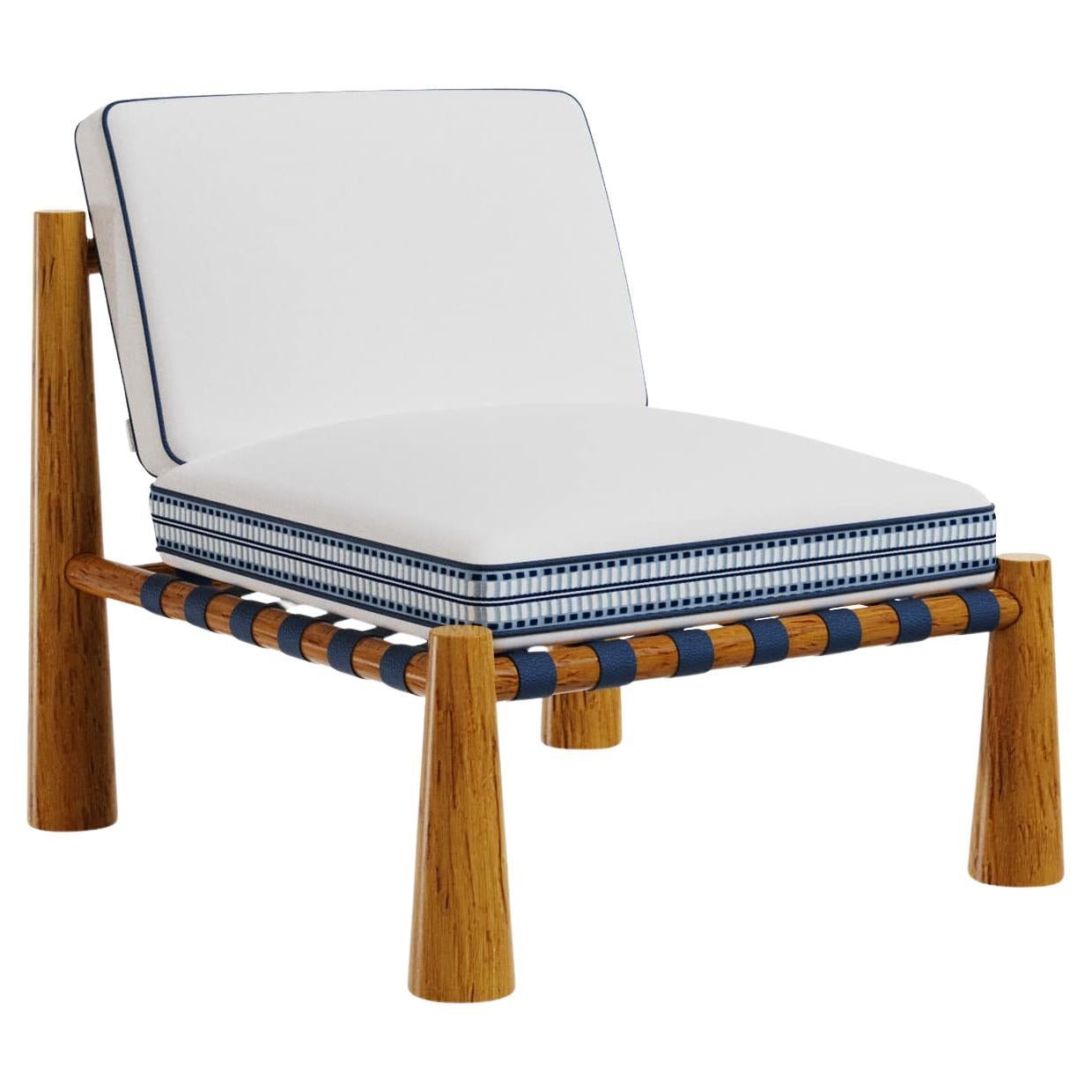 Deià Outdoor Armchair in Iroko Wood with Leather Cord Detailing