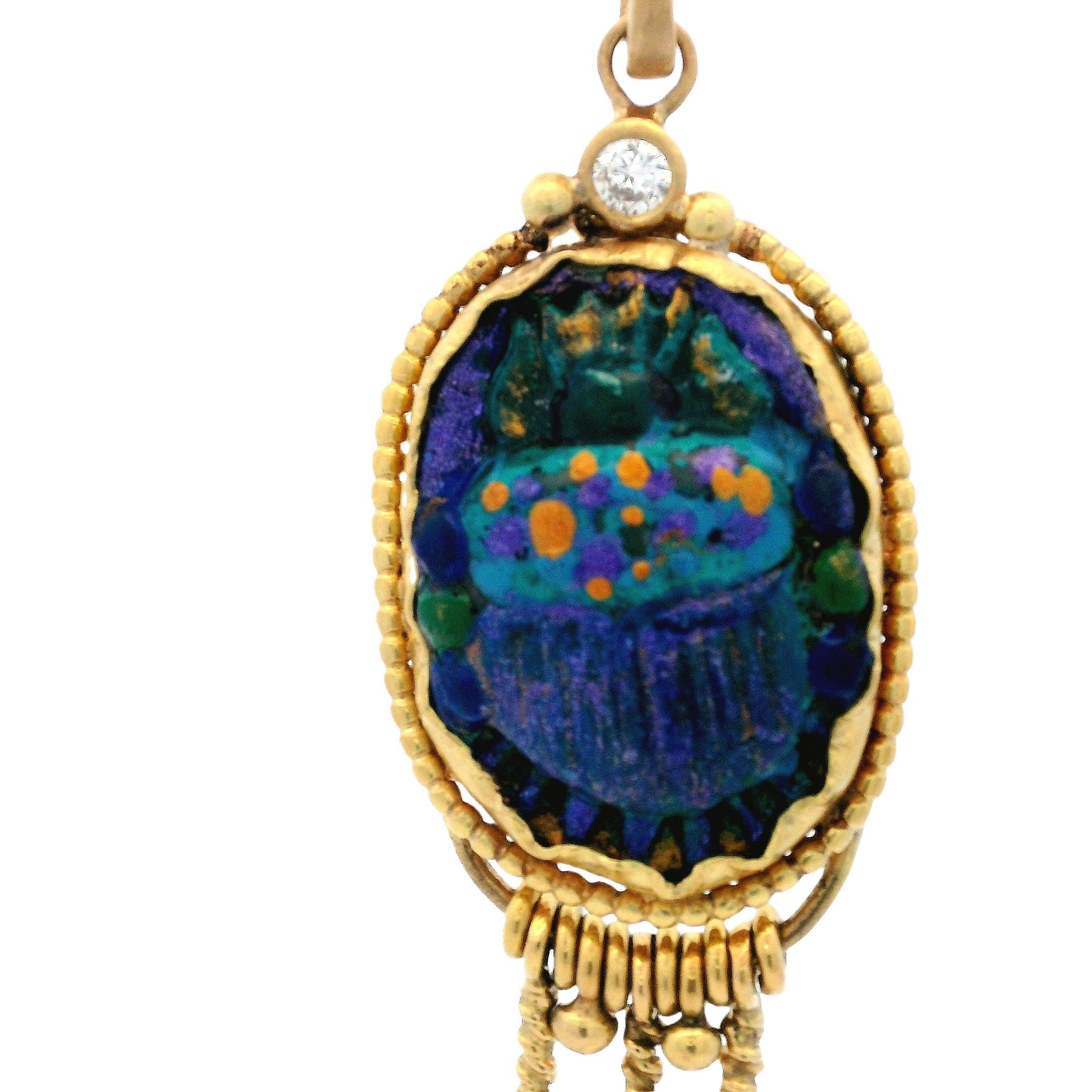 Brilliant Cut DEIRDRE FEATHERSTONE 1970 18kt Yellow Gold Enamel and Diamonds Earrings