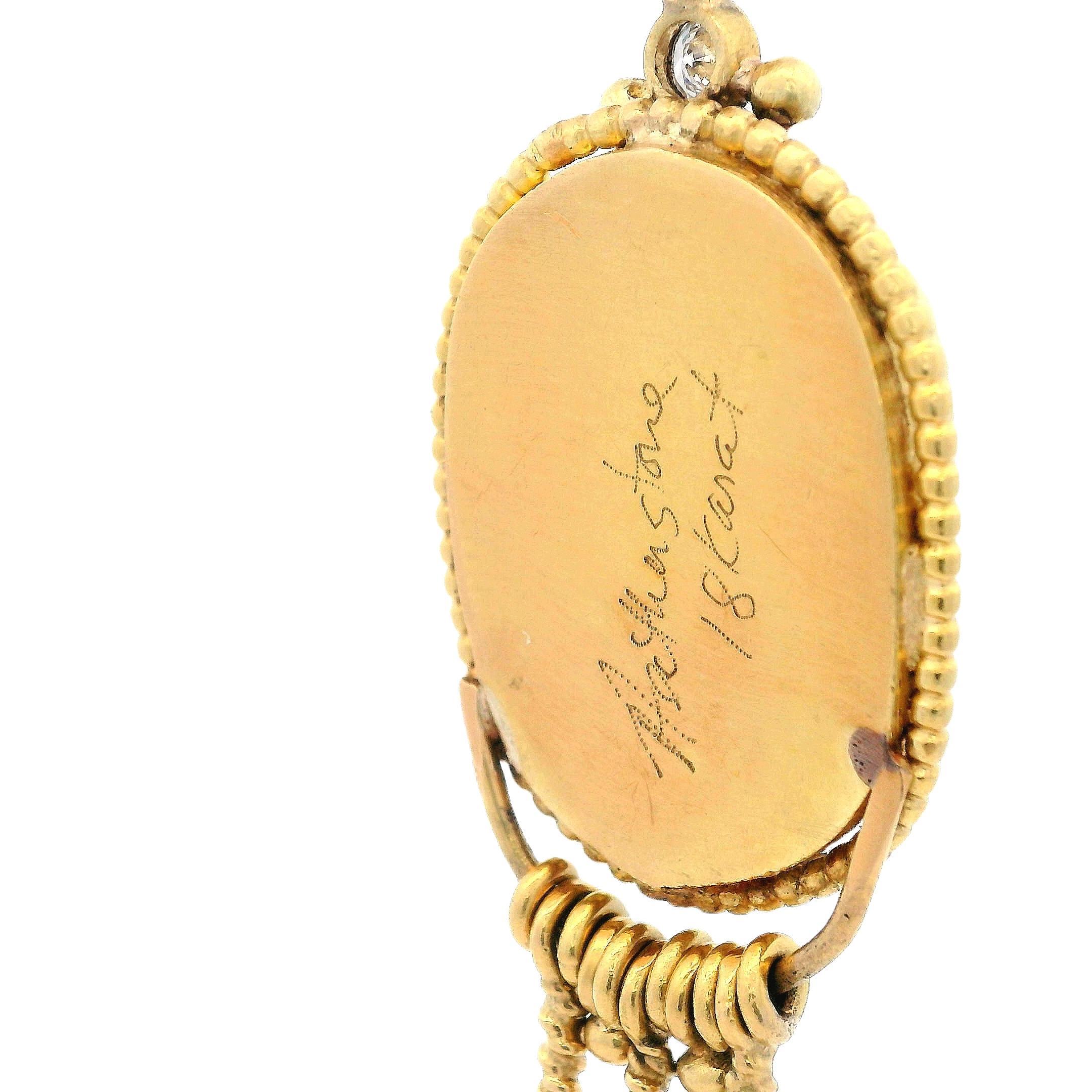 DEIRDRE FEATHERSTONE 1970 18kt Yellow Gold Enamel and Diamonds Earrings In Good Condition In Aventura, FL