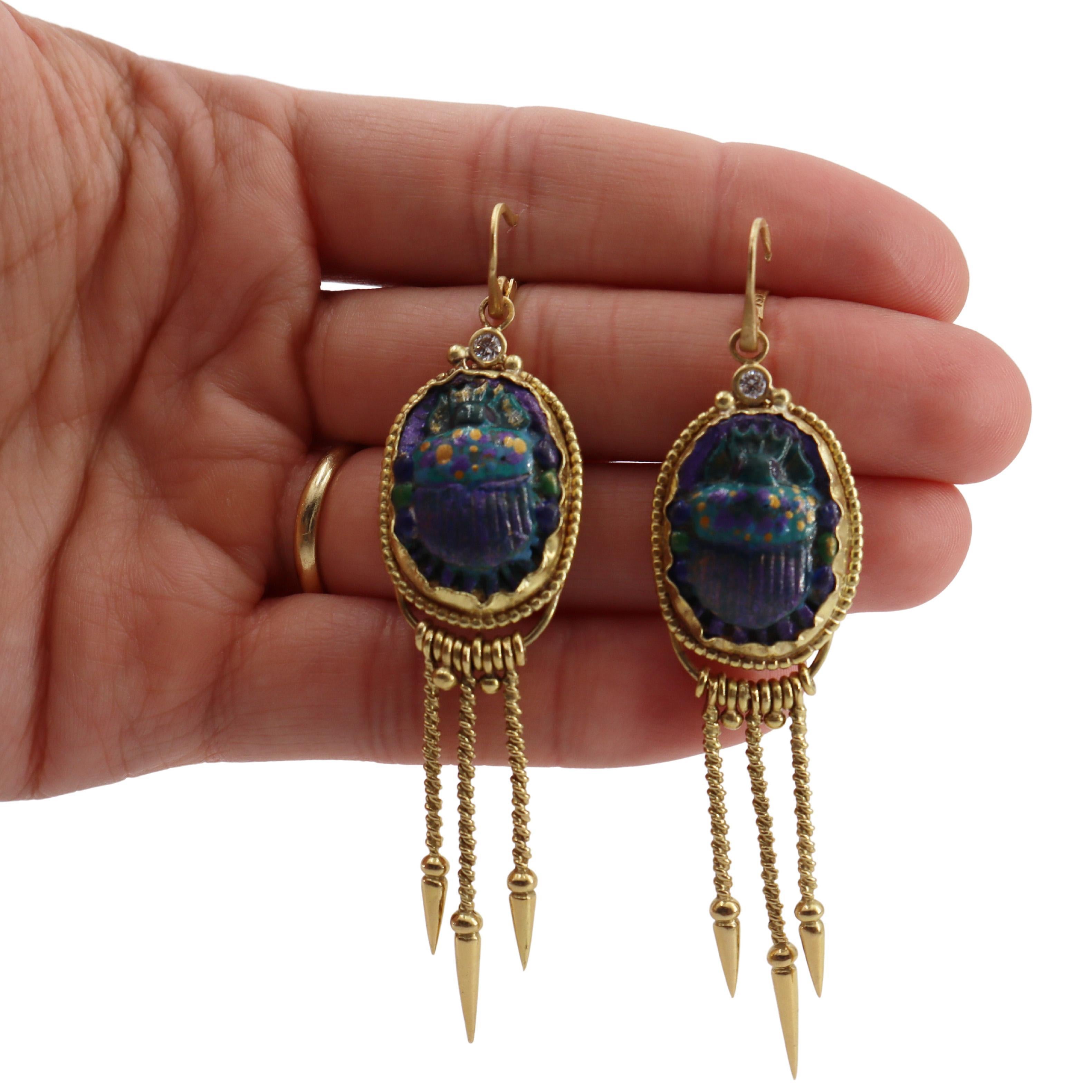 DEIRDRE FEATHERSTONE 1970 18kt Yellow Gold Enamel and Diamonds Earrings 1