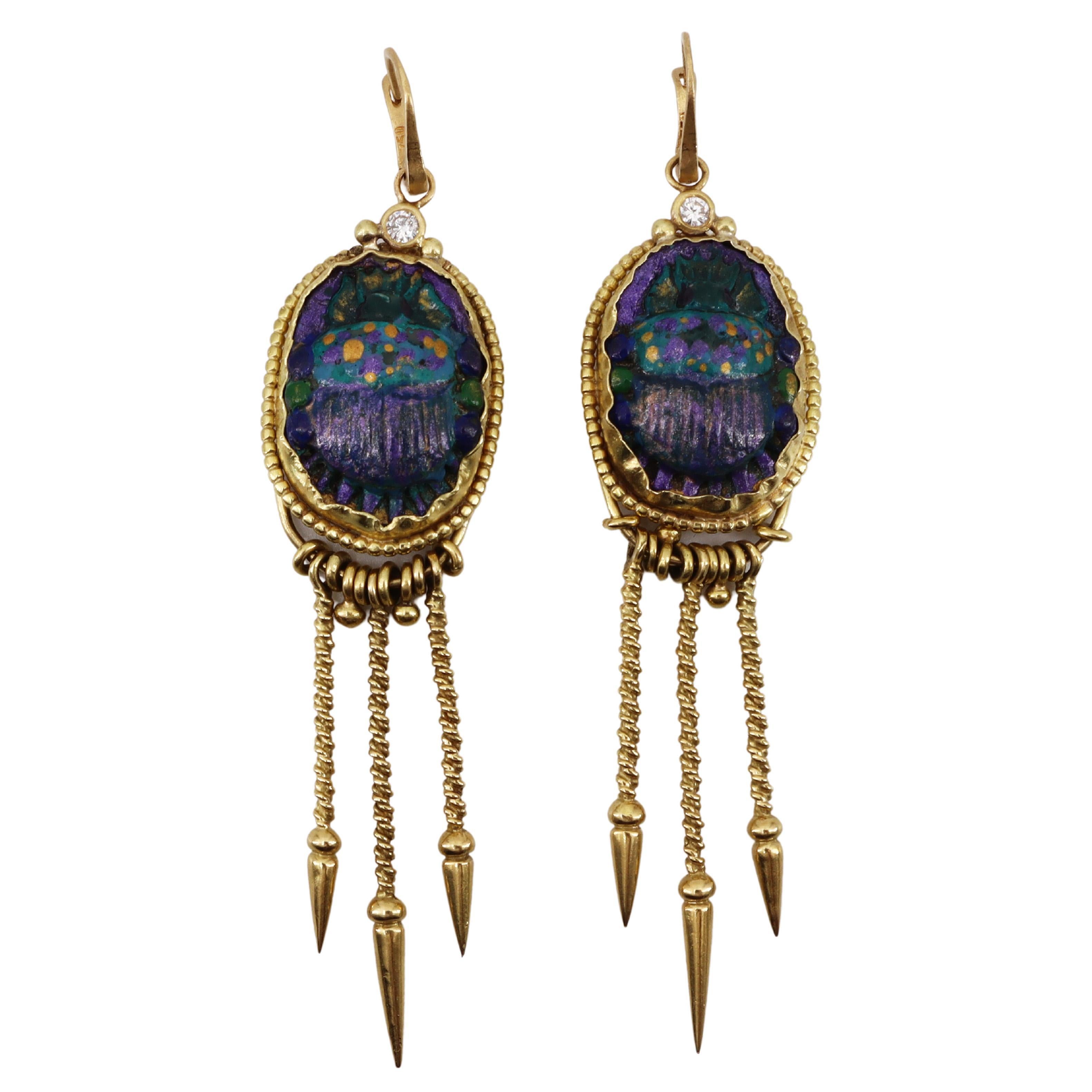 DEIRDRE FEATHERSTONE 1970 18kt Yellow Gold Enamel and Diamonds Earrings 3