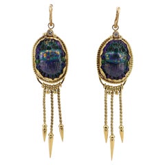 Vintage DEIRDRE FEATHERSTONE 1970 18kt Yellow Gold Enamel and Diamonds Earrings
