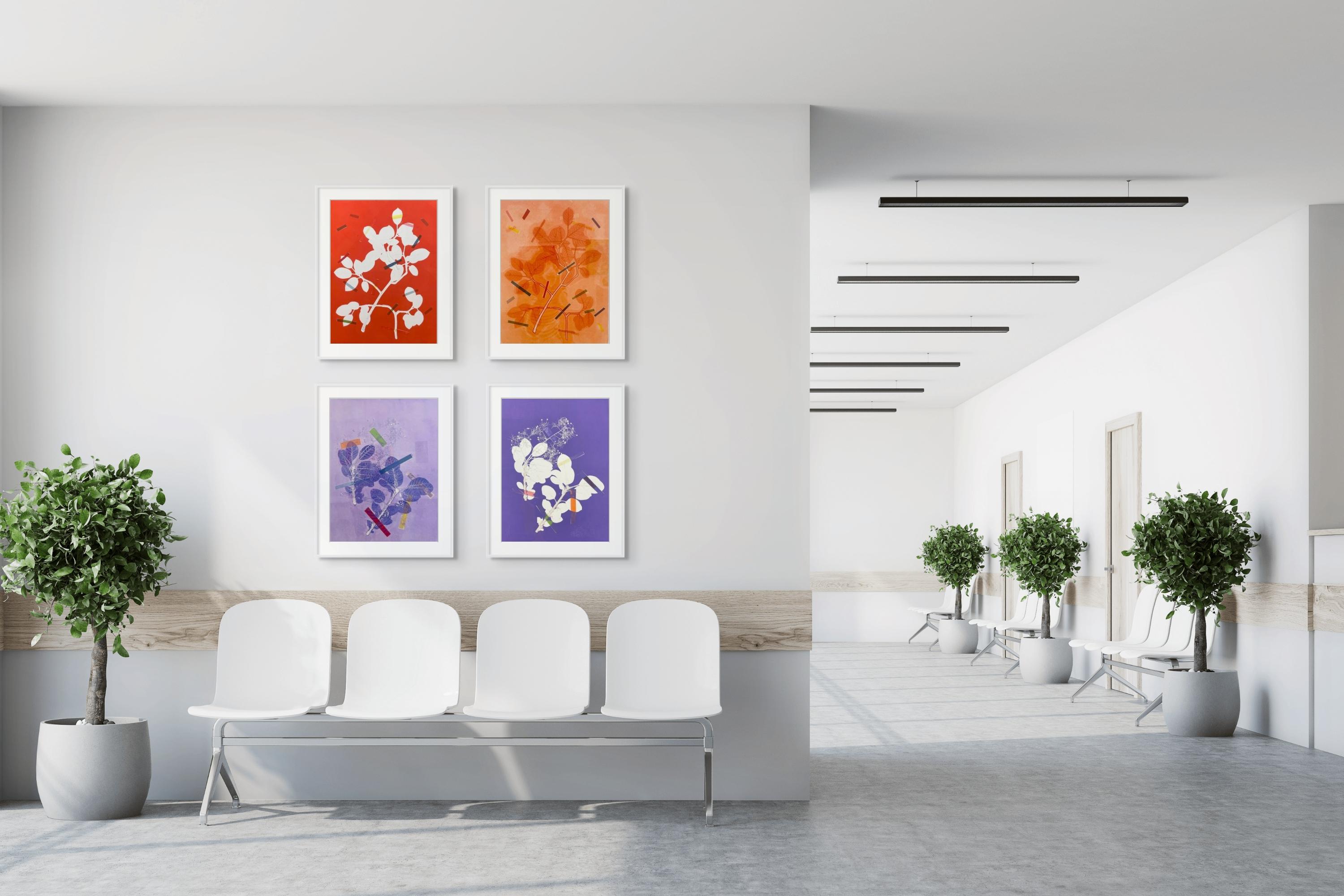 Gerahmtes, einzigartiges botanisches Tinten-Monoprint mit Collage, abstrakte rosa Blätter im Angebot 5