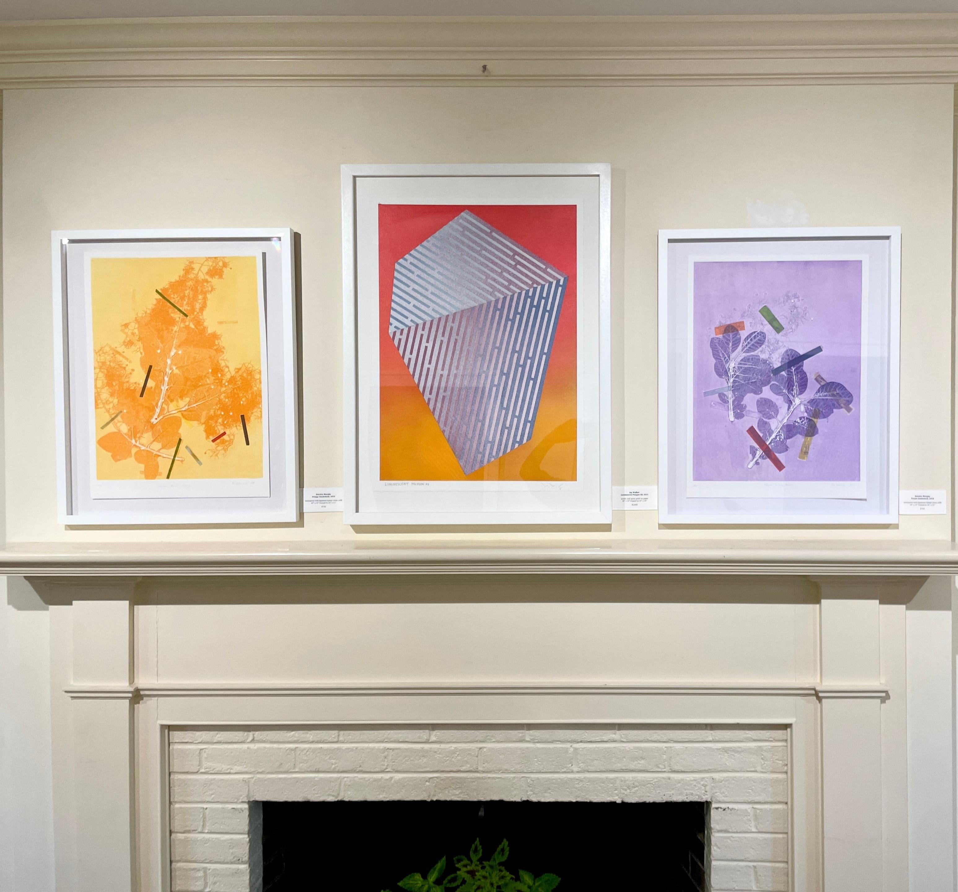 Monographie botanique à l'encre encadrée, unique en son genre, avec collage, fleurs abstraites violettes en vente 5