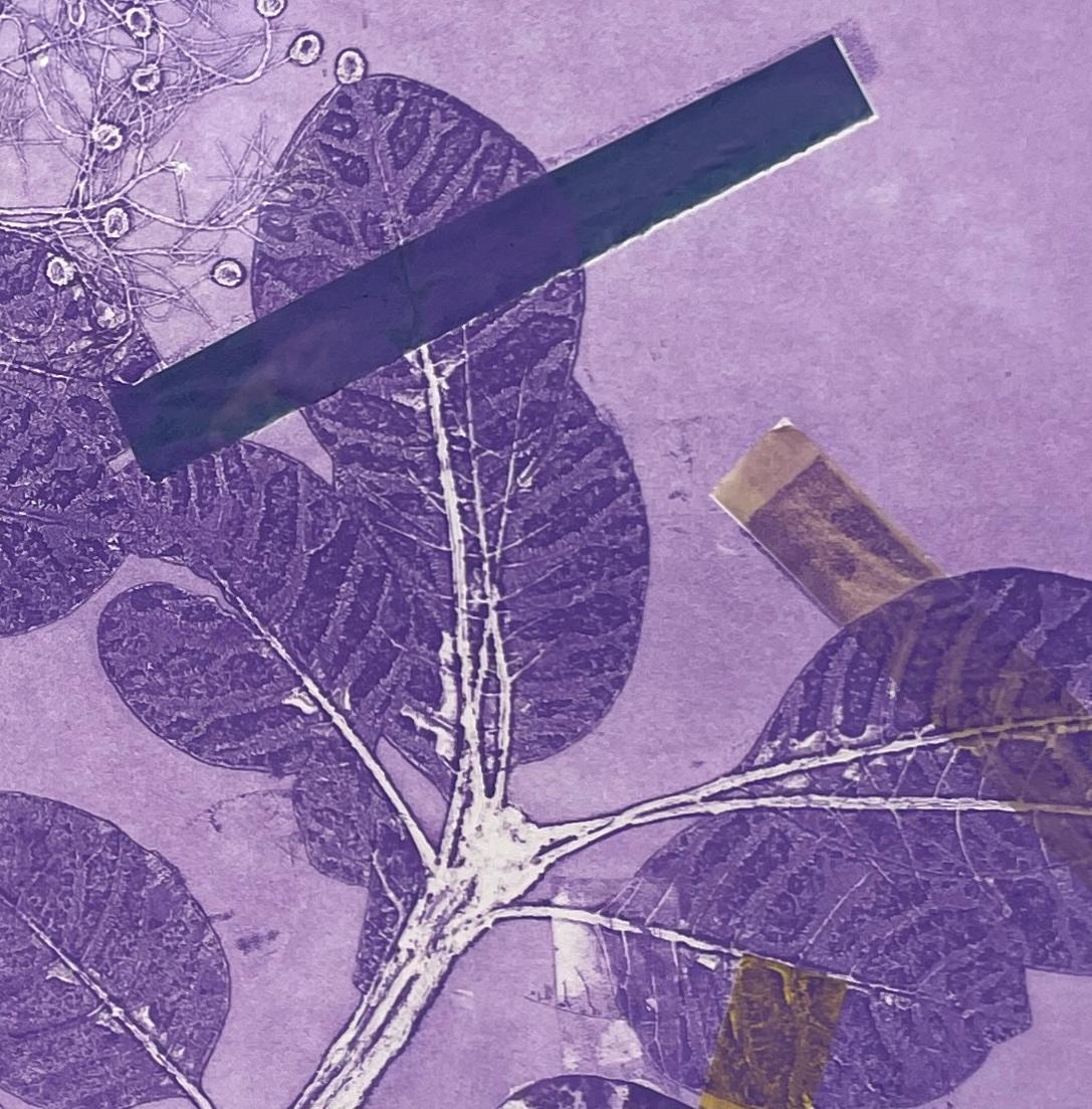 Monographie botanique à l'encre encadrée, unique en son genre, avec collage, fleurs abstraites violettes en vente 1