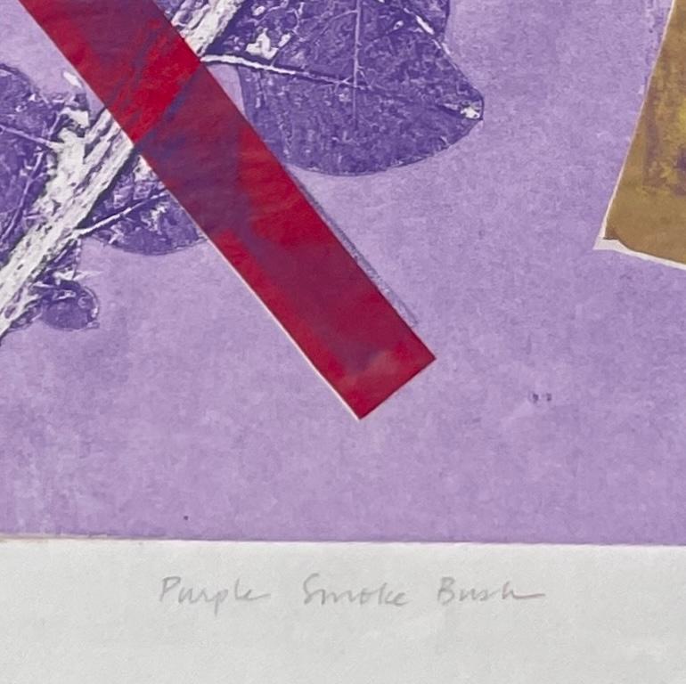 Monographie botanique à l'encre encadrée, unique en son genre, avec collage, fleurs abstraites violettes en vente 3