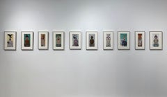 Chain Link Skirt, mixed media portrait of woman wearing green mask