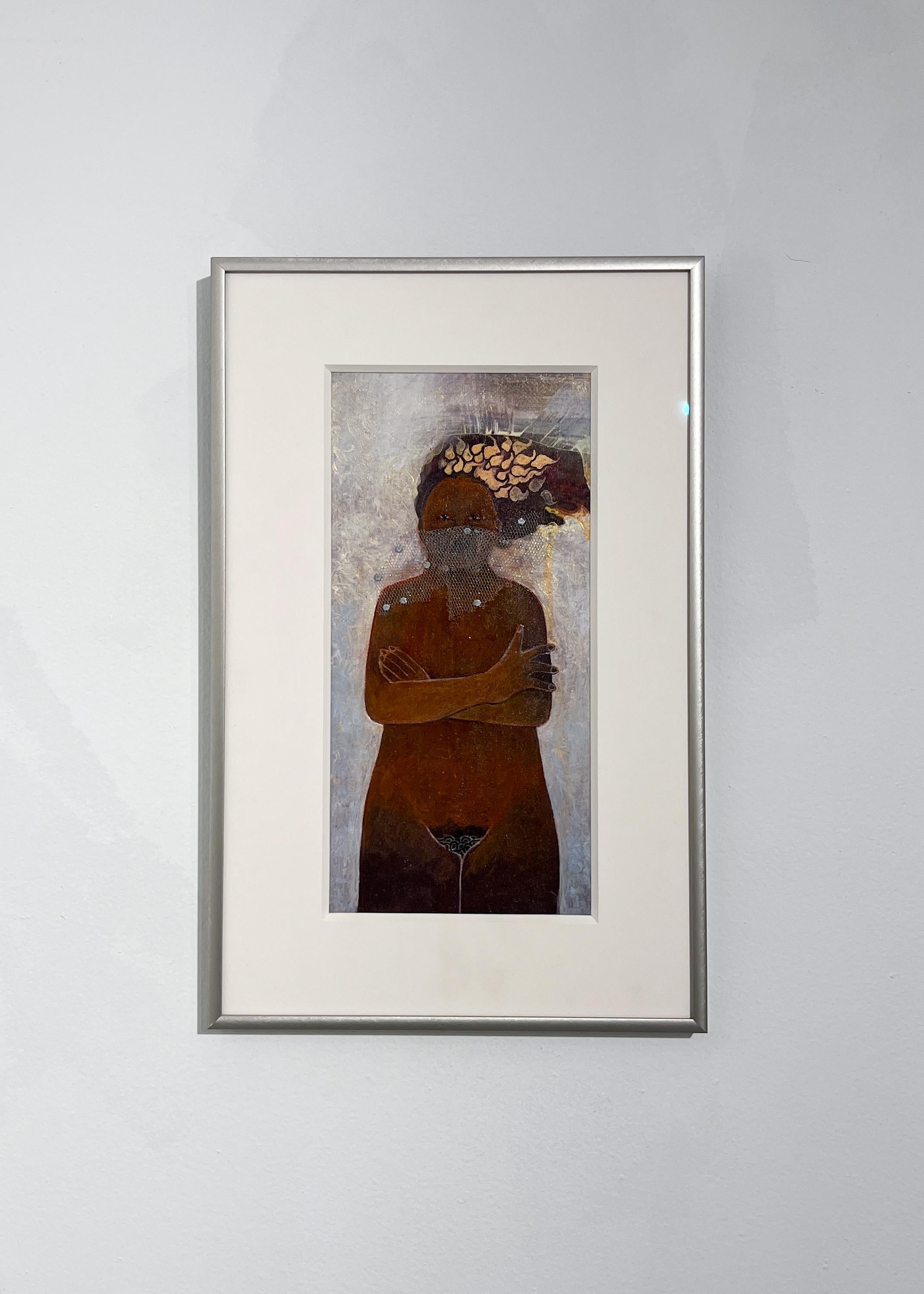 Feuer, Mixed-Media-Porträt einer nackten Frau – Painting von Deirdre O'Connell
