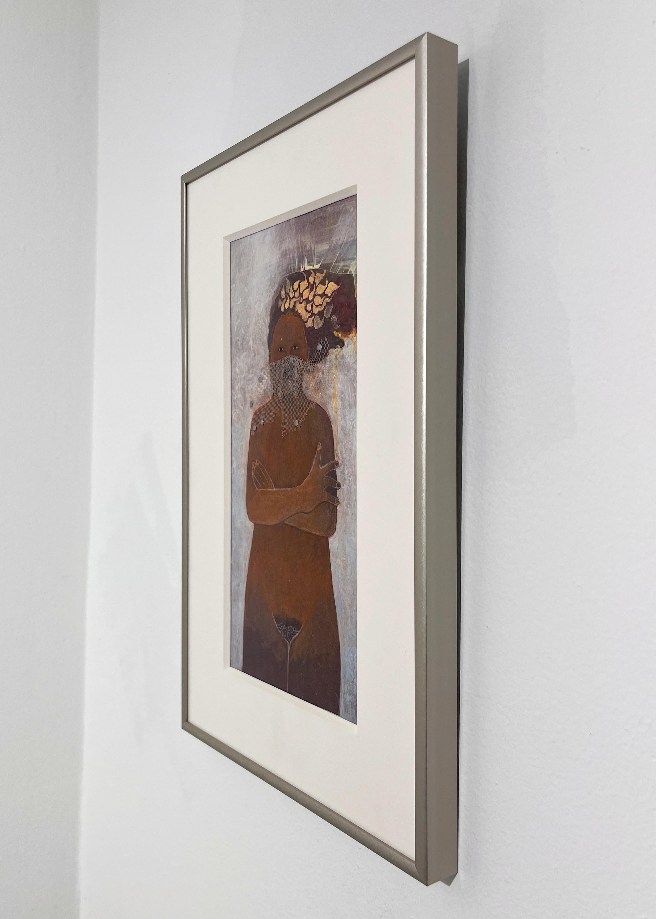 Feuer, Mixed-Media-Porträt einer nackten Frau (Zeitgenössisch), Painting, von Deirdre O'Connell
