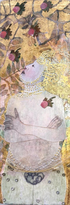 Golden Eve, portrait of Eve in the Garden of Eden, mixed media on panel, nude