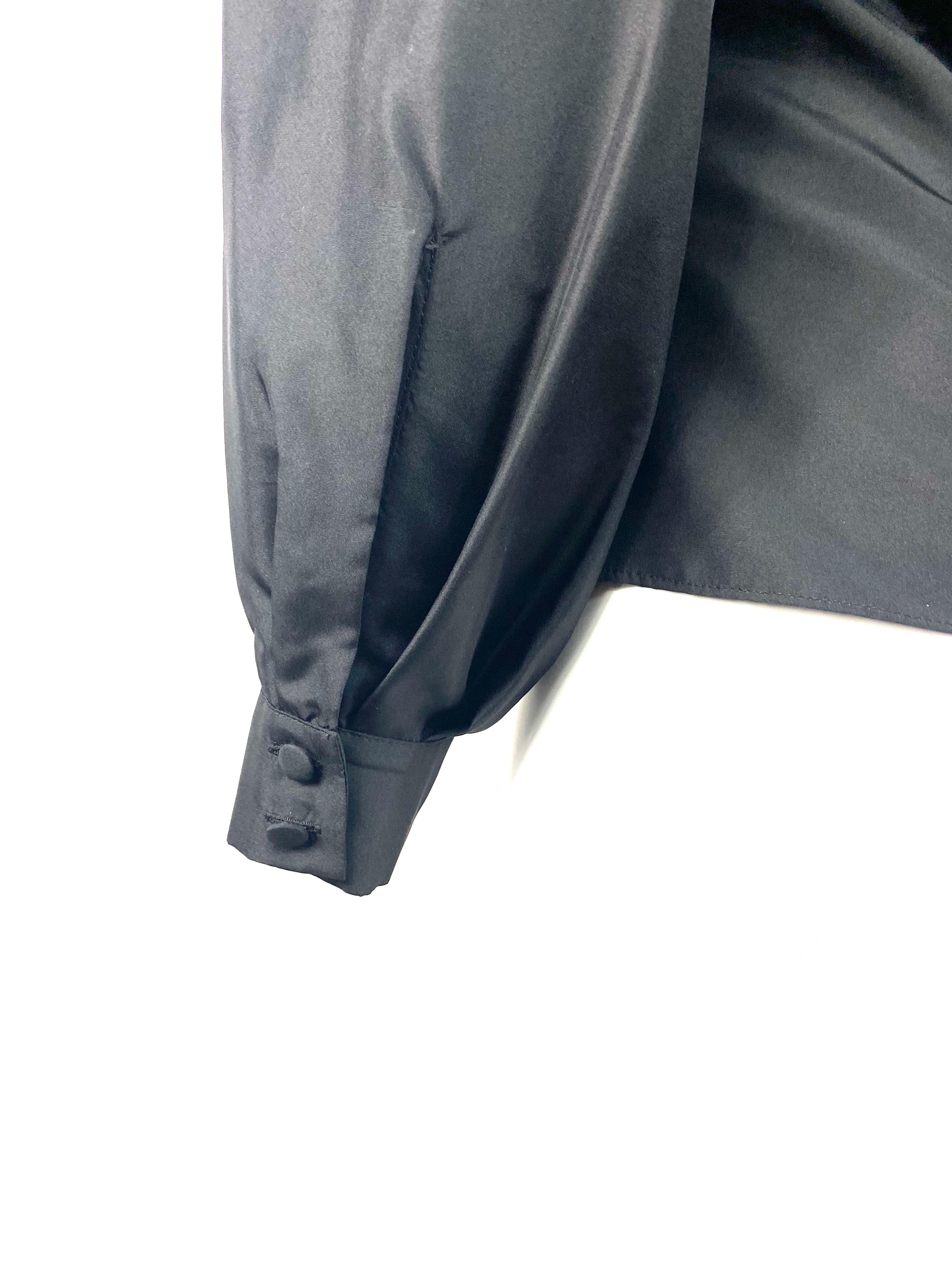Women's or Men's Deitas Black Silk Balloon Sleeve Blouse Top Size 38 For Sale