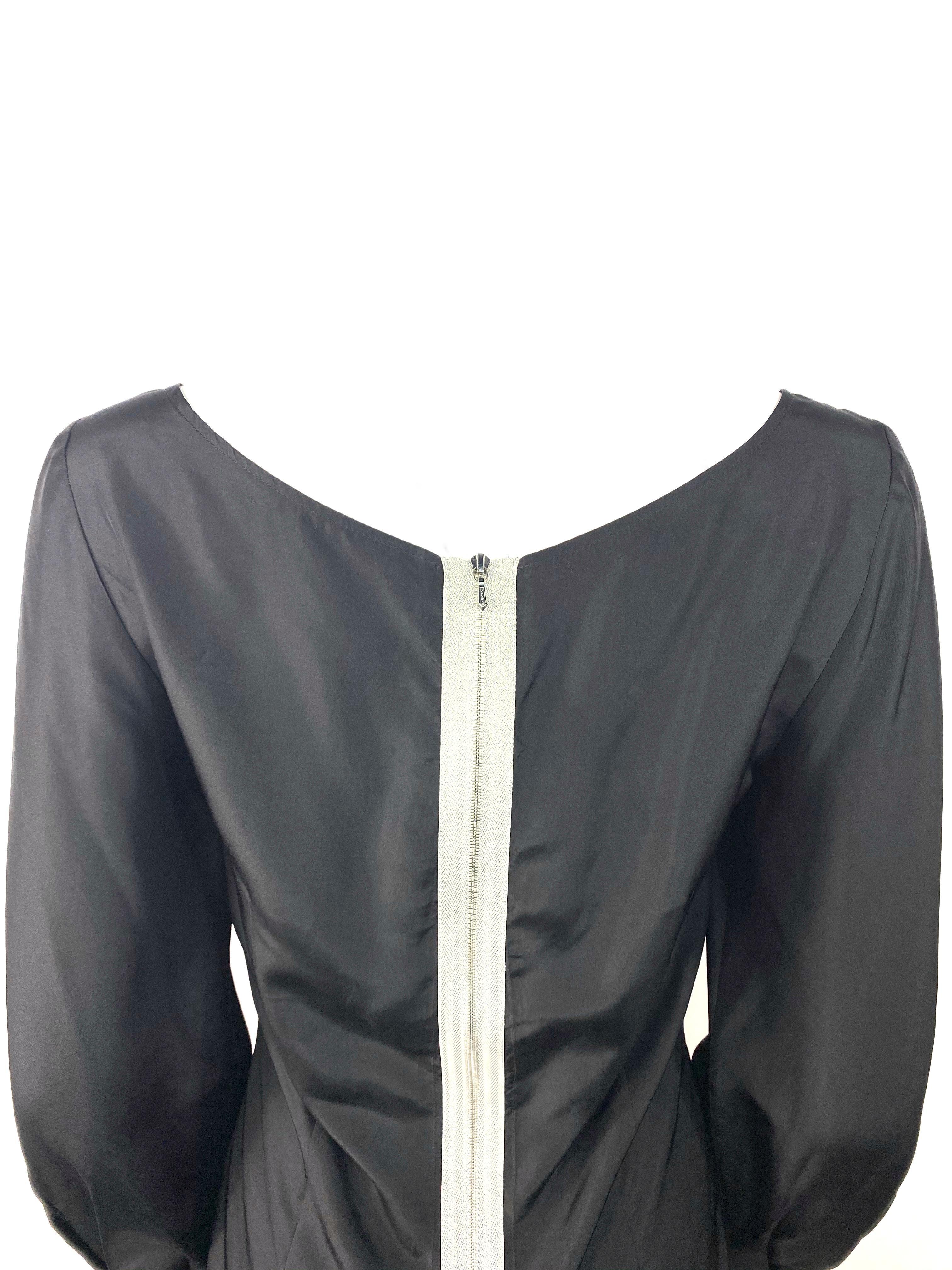 Deitas Black Silk Balloon Sleeve Blouse Top Size 38 For Sale 1