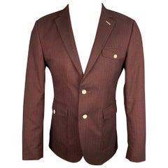 DEITX & CO. Size 38 Burgundy & Black Herringbone Polyester / Viscose Jacket