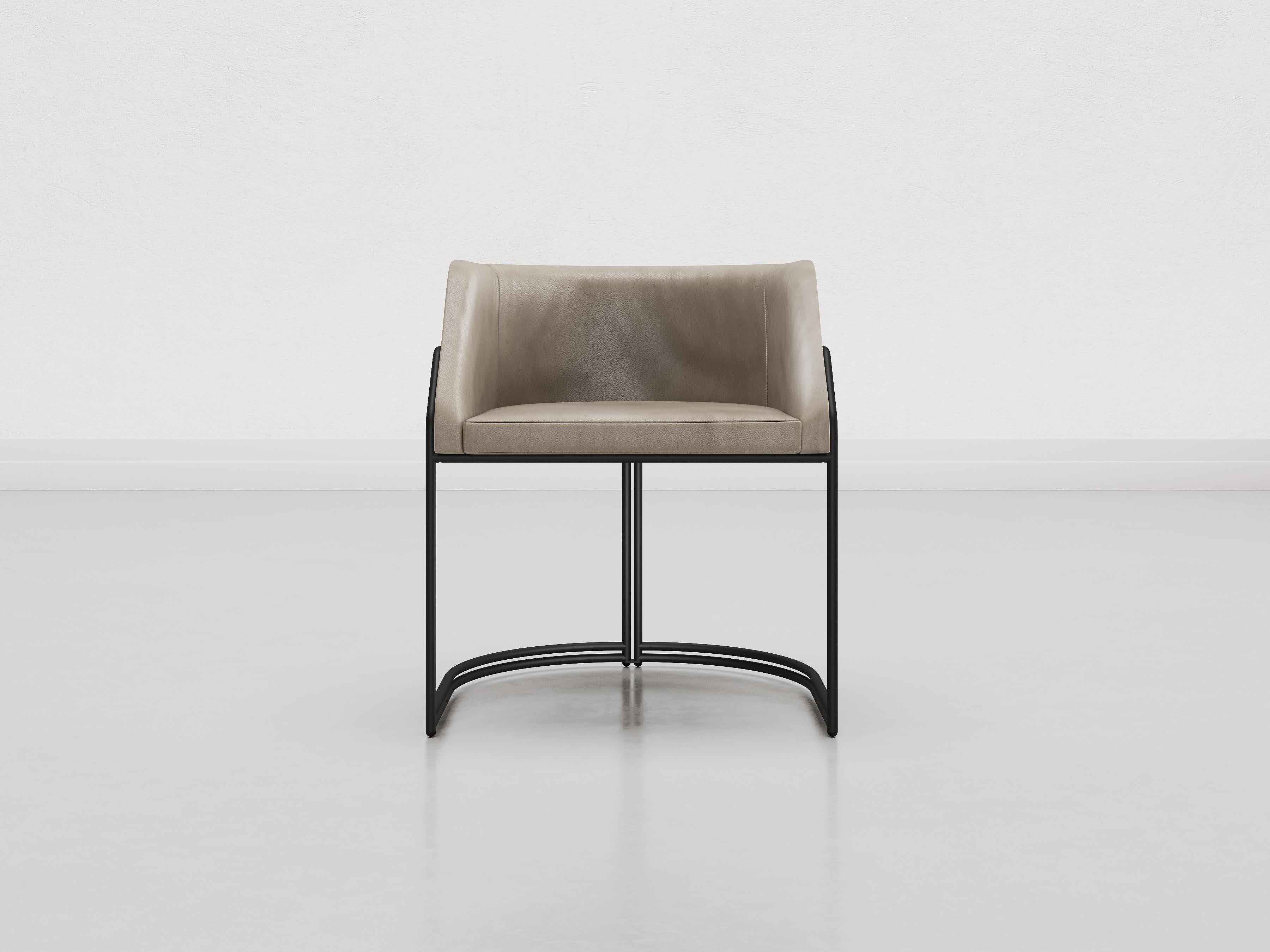 Déjà Vu chair is composed of a wooden shell padded with different densities polyurethane foam and finished with an upper layer of acrylic fiber. 
The seat is available completely covered in fabric or leather, while the base is in the metal finishes