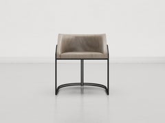 Déjà Vu Stuhl aus beigem Anilinleder und schwarzem, mattem Metall