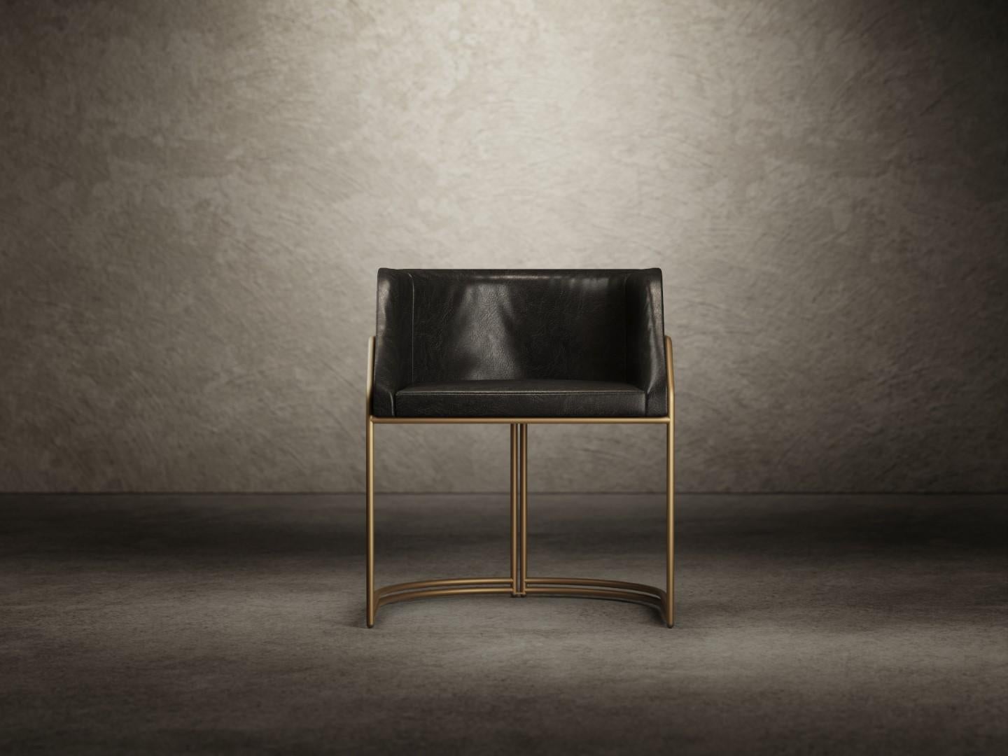 Modern Déjà Vu Chair in Black Leather and Brushed Brass For Sale