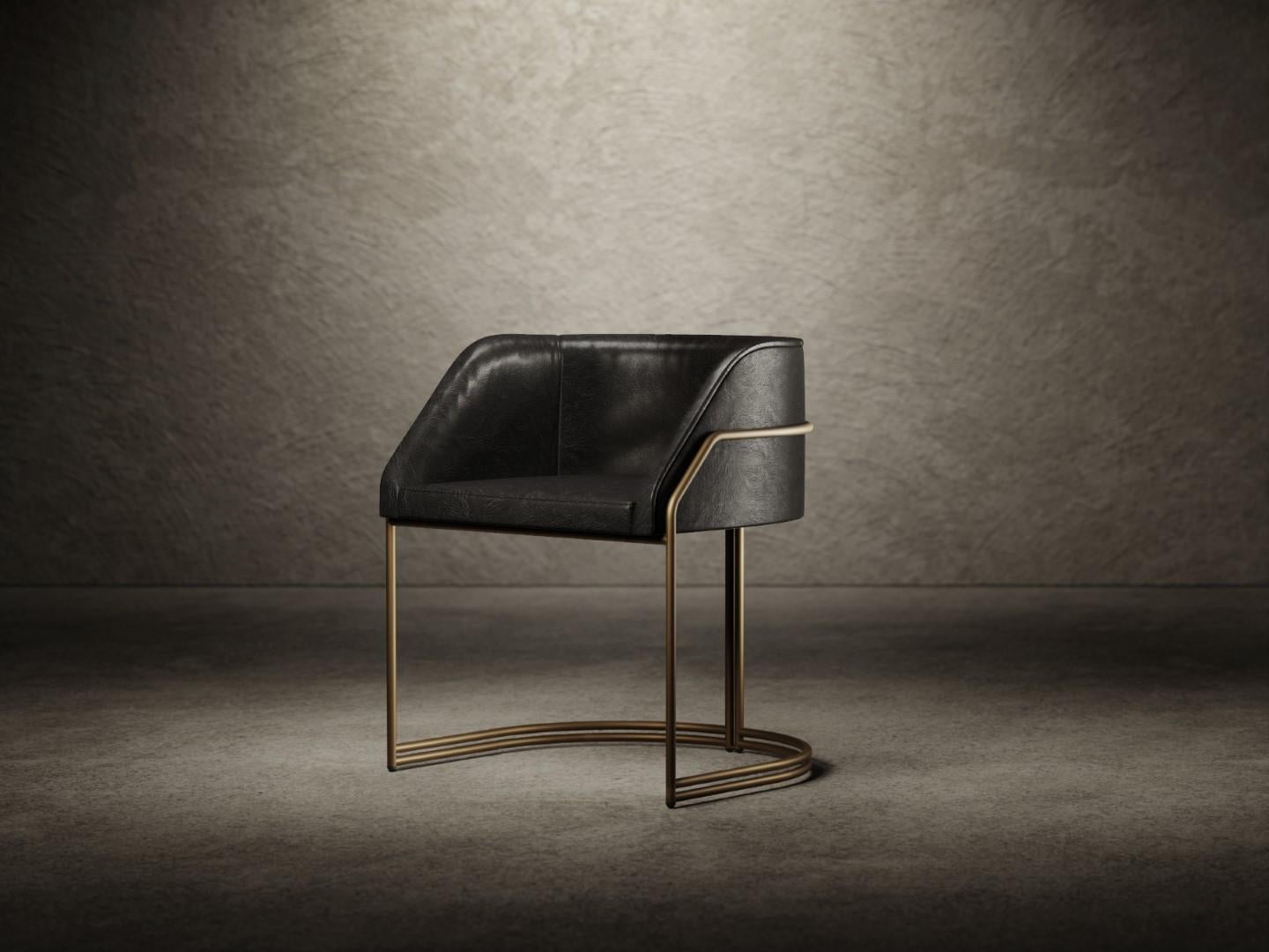 Italian Déjà Vu Chair in Black Leather and Brushed Brass For Sale