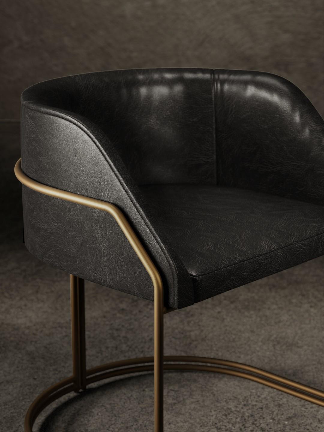 Galvanized Déjà Vu Chair in Black Leather and Brushed Brass For Sale