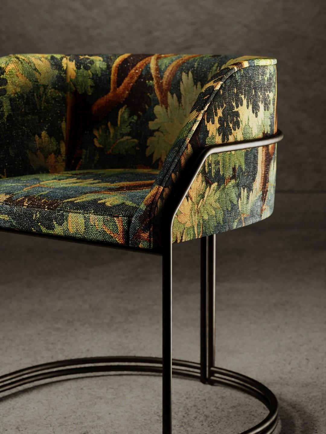 Déjà Vu Stuhl aus strukturiertem Stoff und schwarzem, mattem Metall (Italienisch) im Angebot