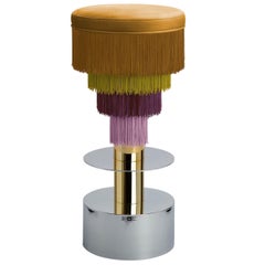 Deja Vu Gold Stool with 24-Karat Gold-Plated Metal and Velvet Fringes